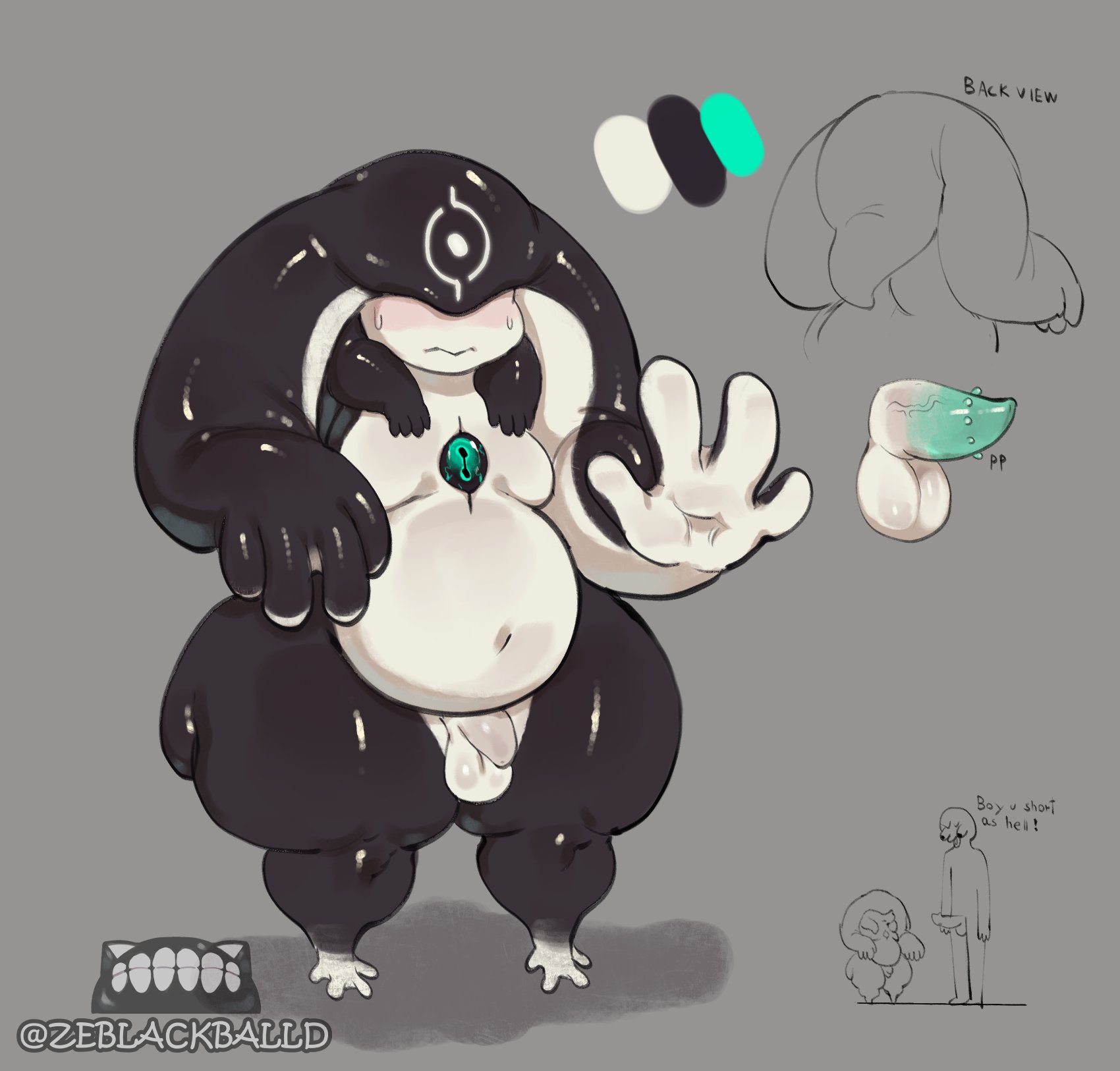 1 eye, 2boys, alien, alien boy, balls, big belly, black skin, breasts, chubby, chubby male, cute, erect penis, erection, femboy, male, male breasts, male only, male with breasts, model sheet, multi arm, multi limb, penis, pudgy belly, reference sheet, round belly, shortstack, shortstack femboy, slightly chubby, slightly chubby male, small balls, small breasts, small penis, sweat, sweatdrop, sweating, sweaty, the gatherer (zeblackballd), thick, thick hips, thick thighs, white skin, wide hips, wide thighs, ze blackball.d, zeblackballd (artist)