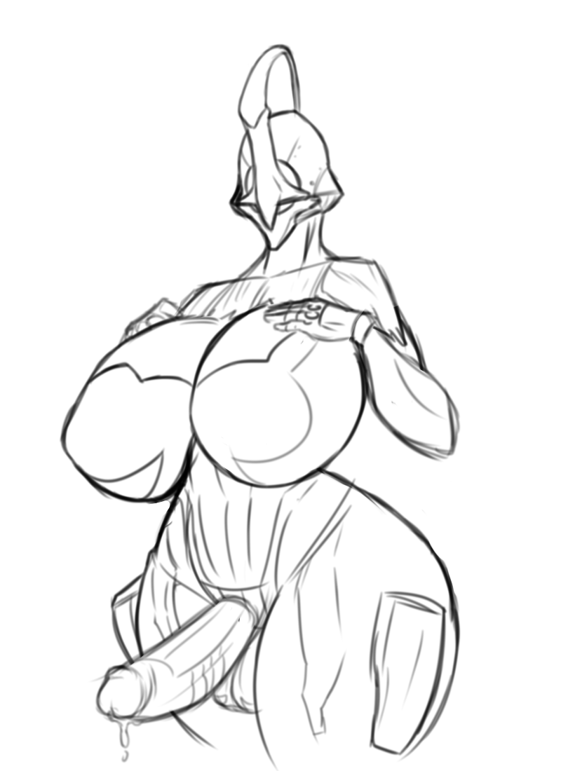 1futa balls big_penis breasts eigaka erection futa_only futanari hands_on_breasts huge_breasts huge_hips humanoid humanoid_penis monochrome nude nyx_(warframe) penis precum precum_drip sketch solo standing thick_thighs warframe wide_hips