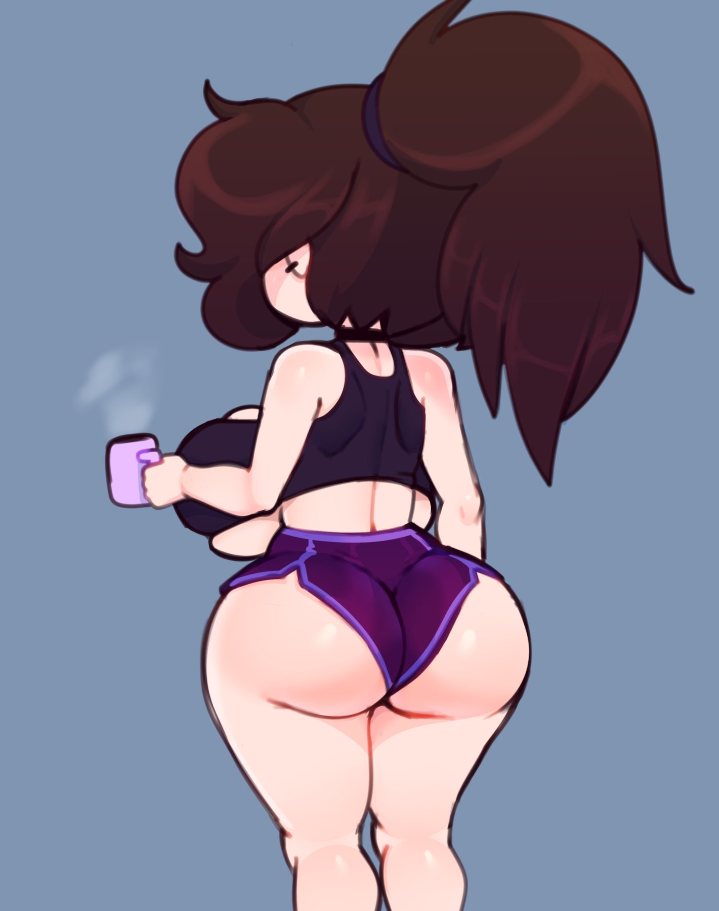 1girls, ass, big ass, big breasts, breasts, bubble ass, bubble butt, clothing, female, female only, femscrub (somescrub), huge ass, mug, rear view, shorts, solo, somescrub, tank top, thick thighs, wide hips