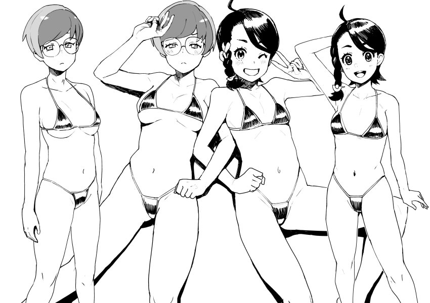 bikini glasses greyscale juliana_(pokemon) penny_(pokemon) pokemon pokemon_sv tagme tamagoro tamagoroo tamagoroo_(funifuni_labo)