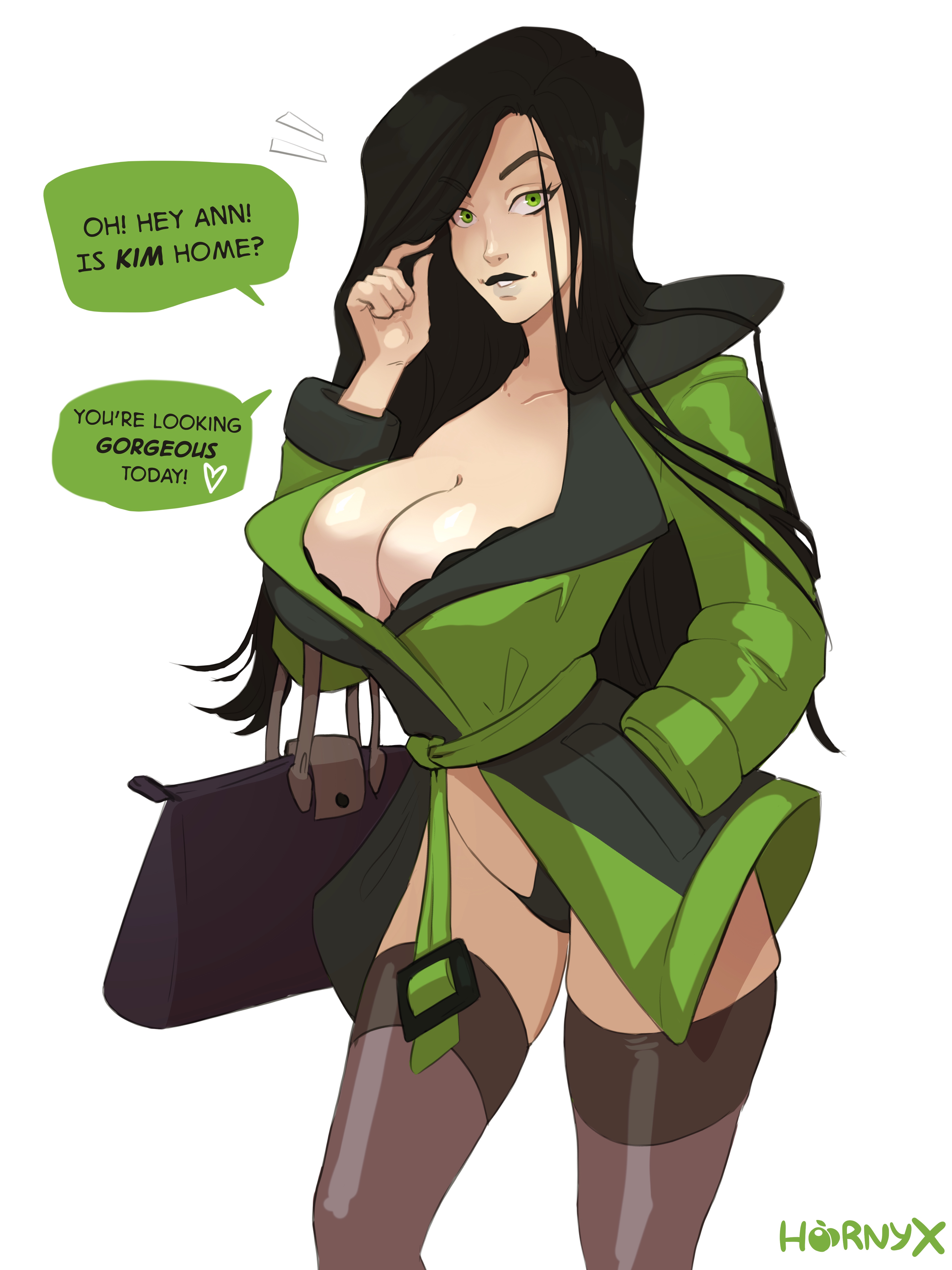 1girls, big breasts, black hair, breasts, busty, cleavage, disney, disney channel, eyelashes, eyeliner, female, female only, hi res, hornyx, kim possible, large breasts, lingerie, lipstick, long hair, looking at viewer, makeup, mole, panties, revealing clothes, shego, solo, stockings, supervillainess, tagme, thighhighs, villainess