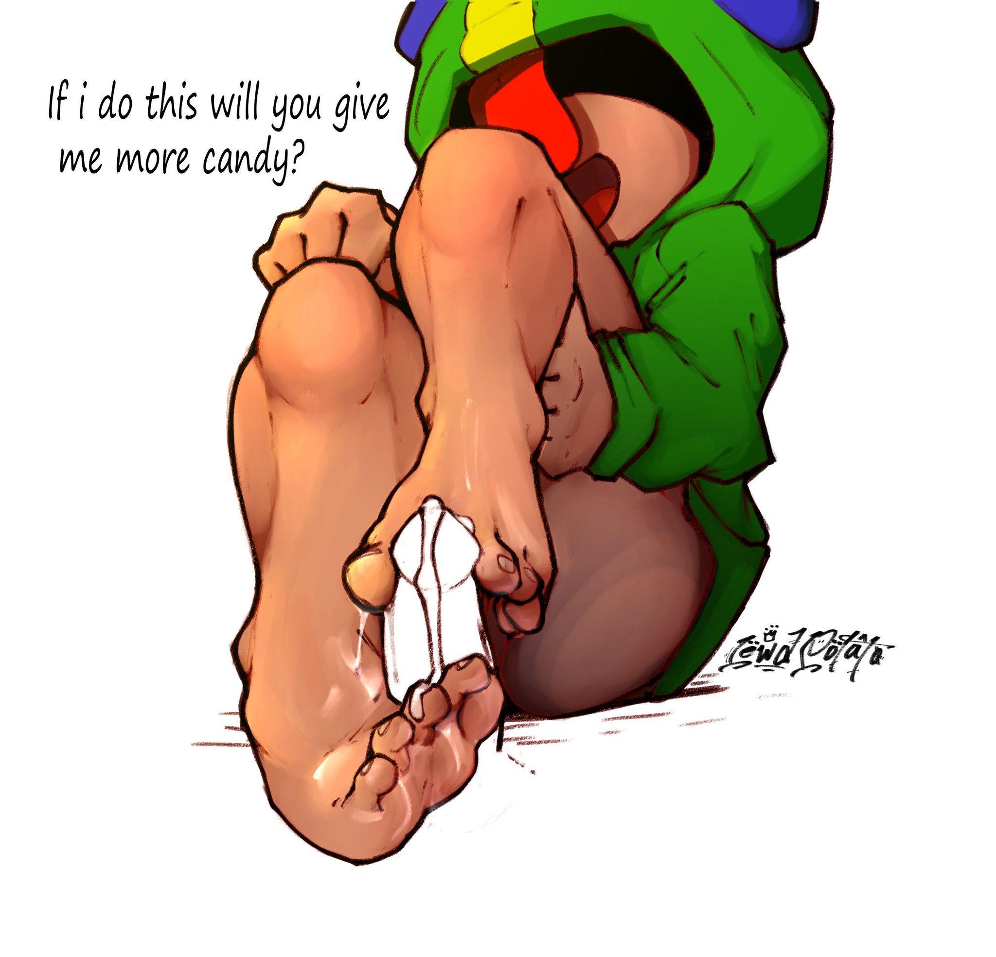 barefoot, brawl stars, cum, cute, dark skin, dark-skinned male, footjob, gay, green hoodie, hoodie, hoodie only, legs, leon (brawl stars), lewd potato, male, male only, soles, toes, yaoi