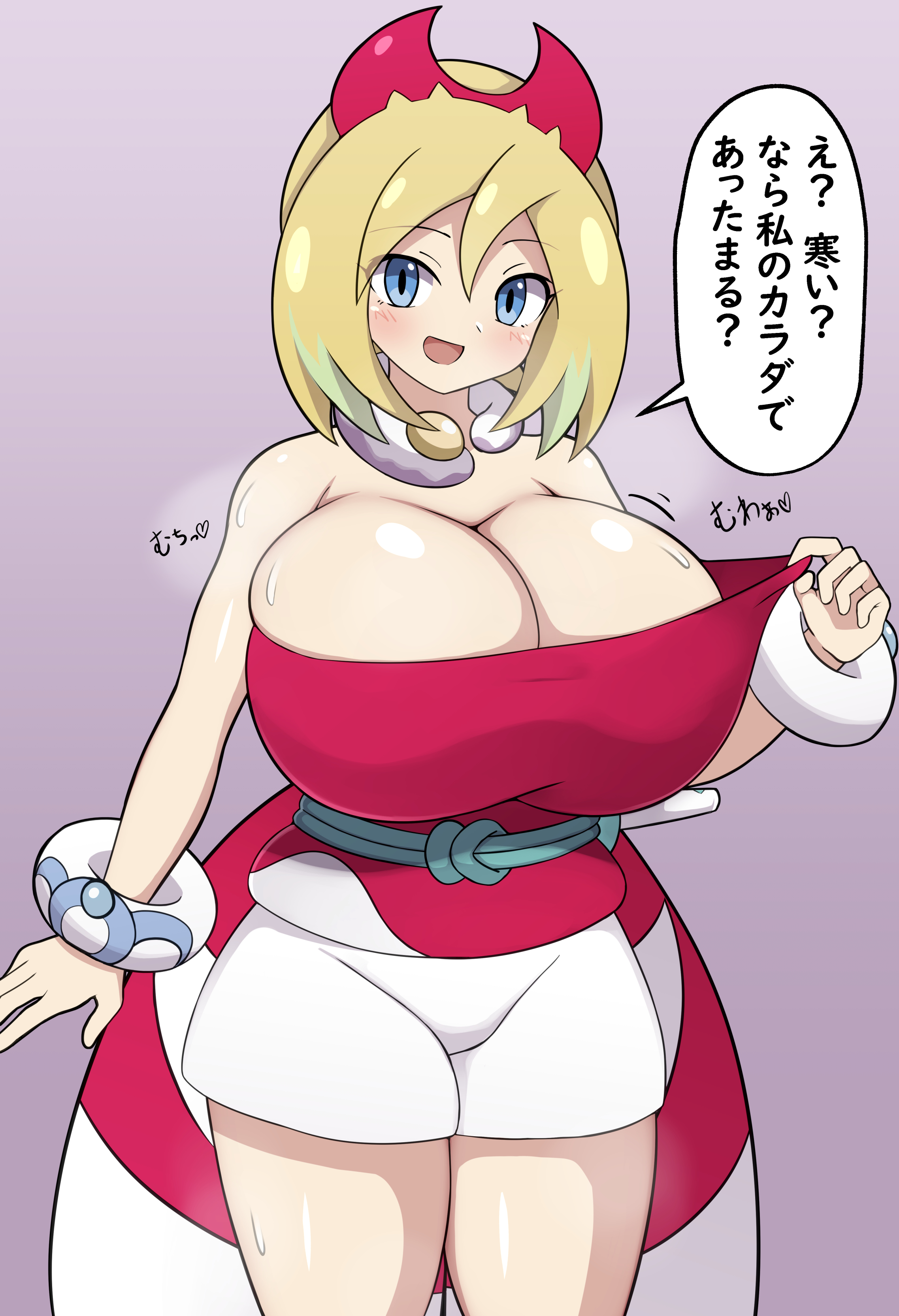1girls, alternate breast size, big breasts, boobs, breasts, busty, cleavage, curvaceous, curvy, curvy body, curvy female, curvy figure, female, female focus, huge breasts, irida (pokemon), jaga334, japanese text, large breasts, nintendo, pokemon, pokemon legends: arceus, translated, voluptuous