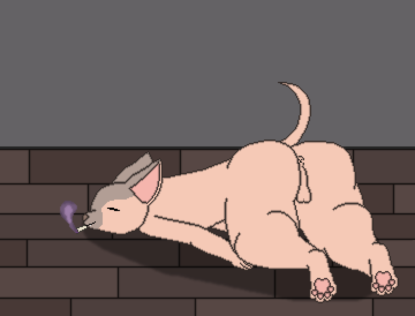 anthro anus ass backsack balls big_butt big_ears chilling closed_eyes digital_media_(artwork) domestic_cat drugs exposed felid feline felis gay genitals hairless hairless_cat humanoid lying male mammal multicolored_body pawpads paws pink_body pink_skin pixel_(artwork) presenting presenting_anus small_tail smoke smoking solo sphynx_(cat) thick_thighs toridiaz