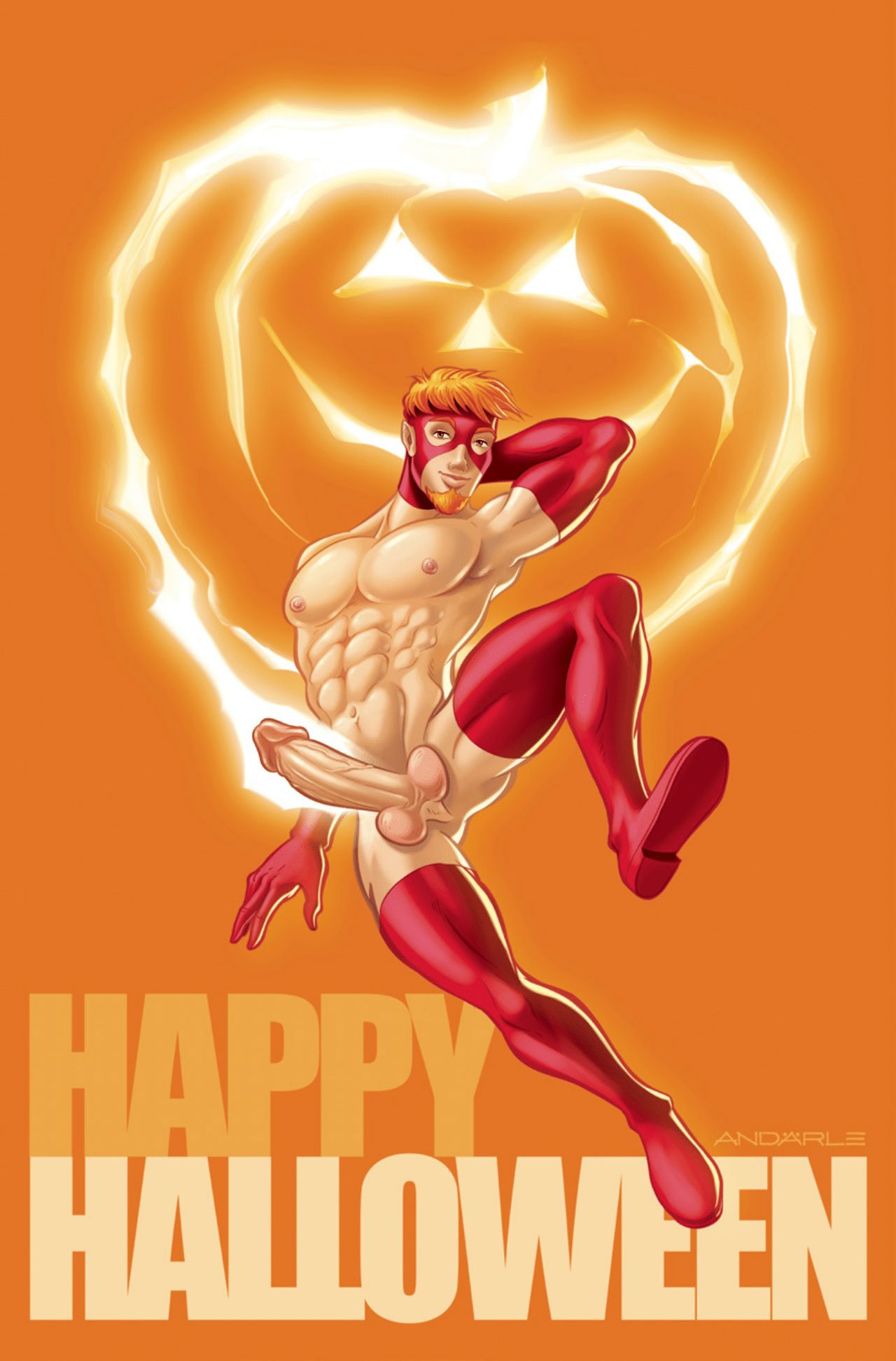 1boy 1male abs class_comics felix_himner ginger gloves halloween male male_only naked_justice_(superhero) thigh_high_boots