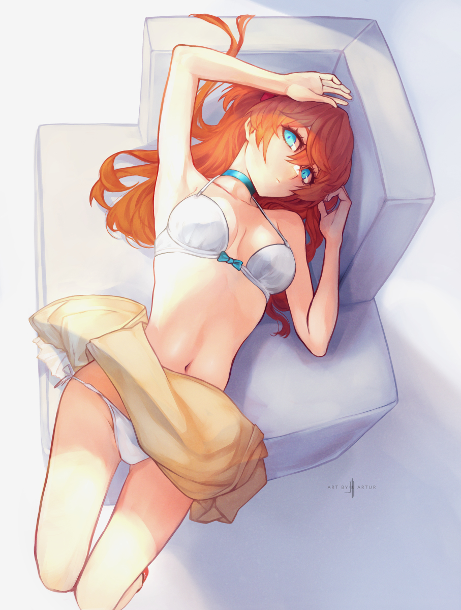 1girls absurd_res asuka_langley_sohryu auburn_hair bikini_top bow_bra breasts choker cute cute_girl cyan_eyes dress female female_only hi_res highres j_artur laying_down lingerie looking_at_viewer looking_up navel neon_genesis_evangelion pale-skinned_female pale_skin panties red_hair skinny skinny_female skinny_girl skirt skirt_lift solo solo_female tagme teenage_girl teenager underwear white_bra white_panties white_underwear yellow_clothing yellow_dress young