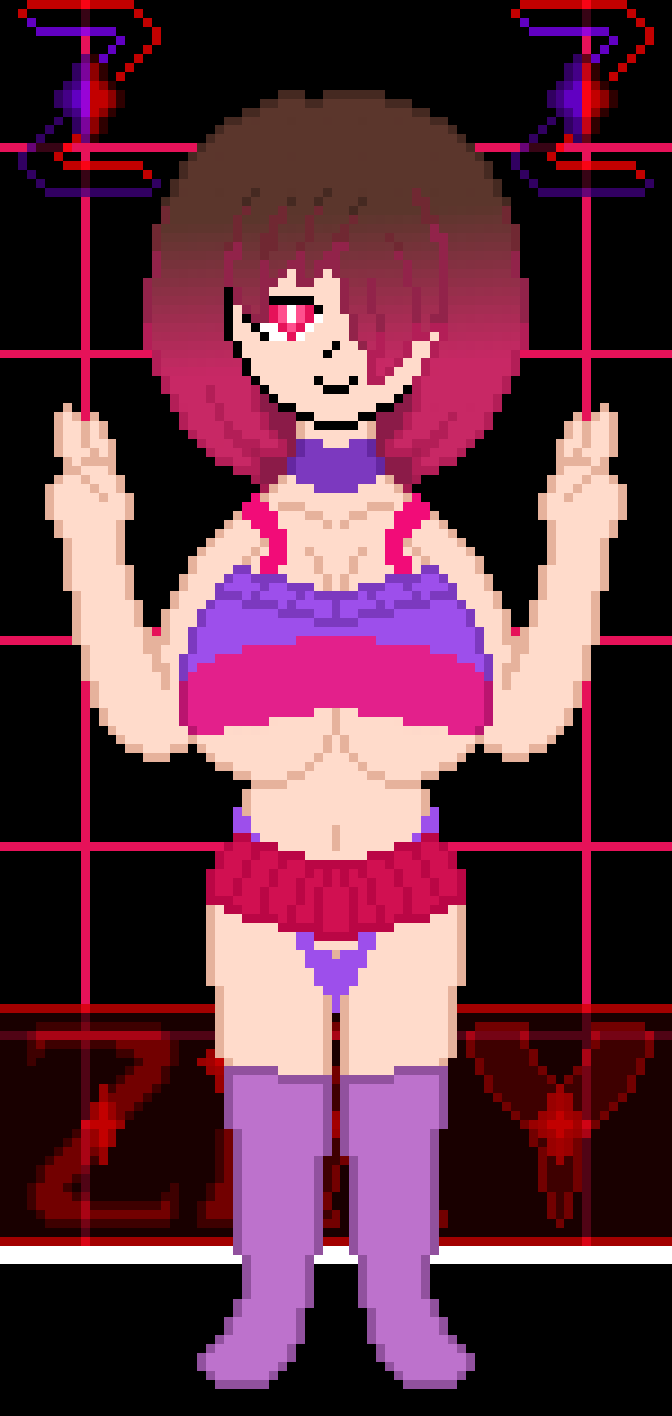 1girls bete_noire brown_hair female female_only glitchtale pink_eyes pink_highlights pixel_art undertale undertale_(series) undertale_au undertale_fanfiction zixy