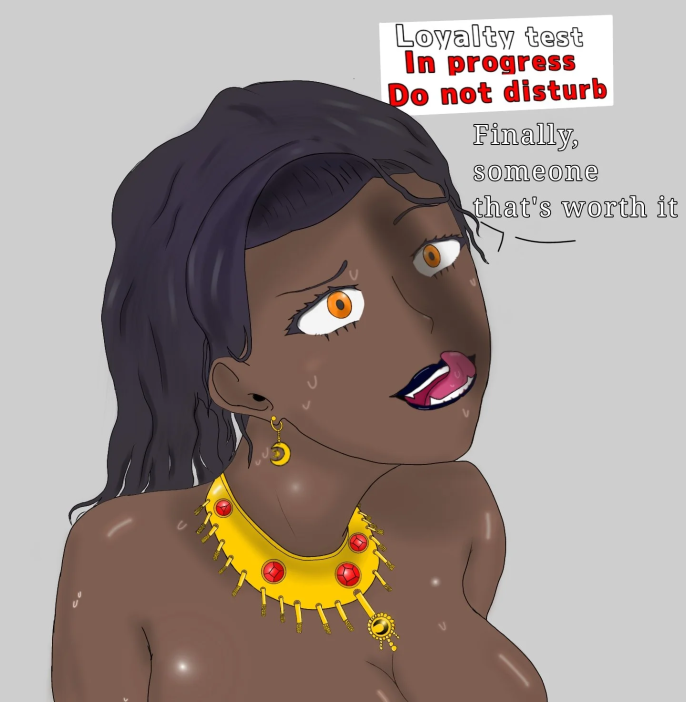 1girls alternate_version_available black_hair dark-skinned_female english_text human human_only humanoid jewelry kedesh-nanaya nipples_out_of_frame orange_eyes scp scp-4960 scp_foundation text