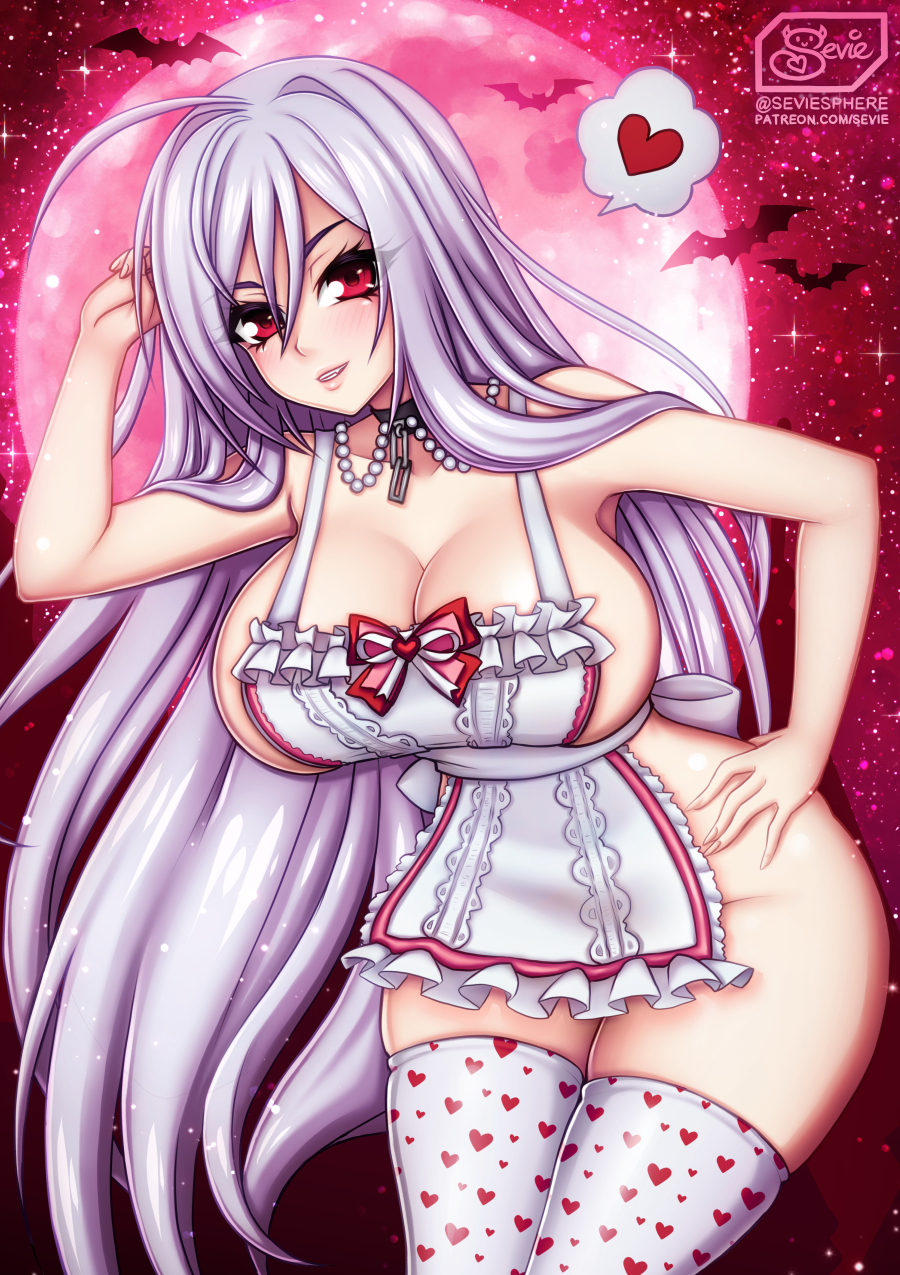 1girls akashiya_moka big_breasts breasts clothing female female_only hair inner_moka lollipop navel necklace nipples pattern_socks red_socks rosario+vampire sevie socks solo thigh_socks thighhighs white_socks