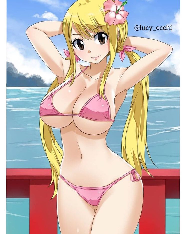 1girls, big breasts, bikini, bikini bottom, blonde hair, blonde-haired female, breasts, brown eyes, fairy tail, female, female only, long hair, lucy heartfilia, solo, tagme, twintails