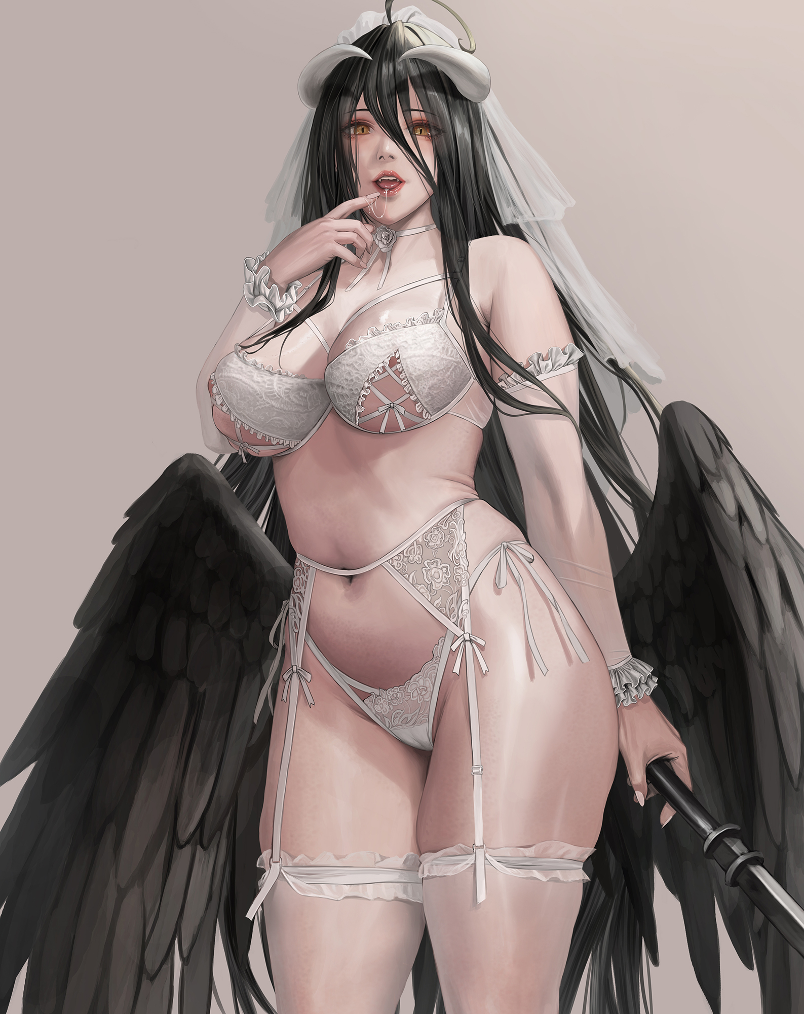1girls, albedo (overlord), big breasts, breasts, demon, female, janggun, overlord (maruyama), solo, succubus, succubus horns, succubus wings