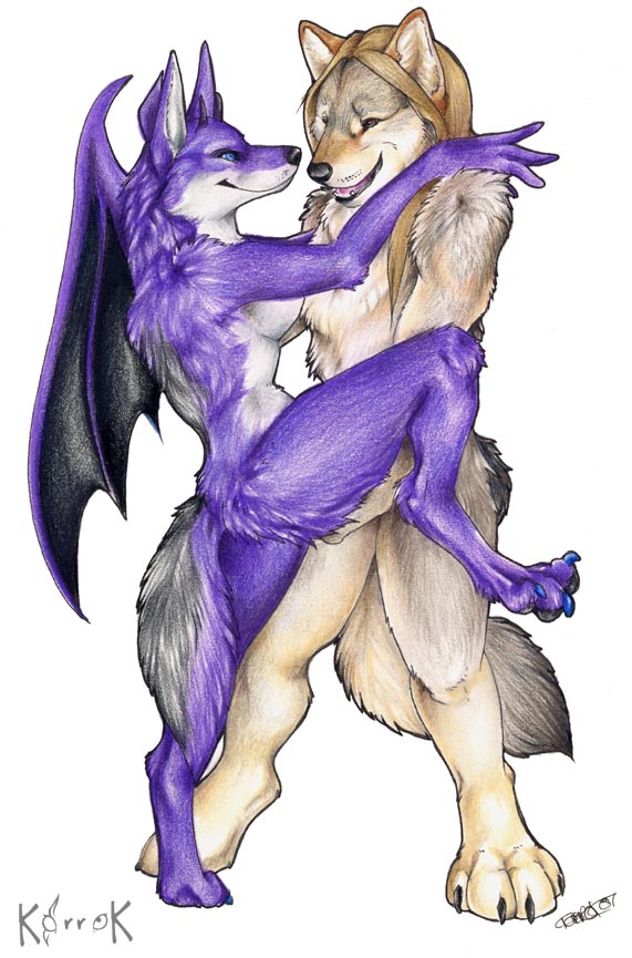 2007 anthro canine female fingering fur furry korrok male masturbation nude raised_leg sex straight wings wolf