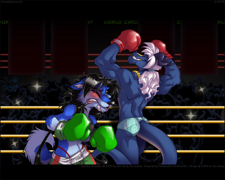 1boy 1girls anthro black_eyes blood boxing boxing_gloves boxing_match boxing_ring boxing_shorts breasts canine captain_chlamydia cosplay defeated dragon female fur furry ganador gloves green_boxing_gloves green_gloves husky hybrid jen_seng little_mac_(cosplay) male mixed_boxing nintendo original original_characters ouch punch_out red_boxing_gloves red_gloves scalie spunky super_macho_man victory video_games what wii wolf