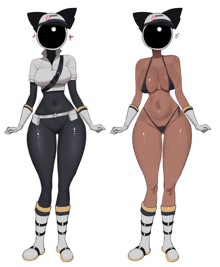 1girls, 2026, big breasts, bikini, black bikini, black micro bikini, bodysuit, boots, clone, clothed, crop top, curvaceous, curvy, dark skin, dark-skinned female, duo, fanart from twitter, female, female only, first1.01, glitch productions, gloves, hearts around head, helmet, hourglass figure, indie animation, micro bikini, murder drones, navel visible through clothes, no ai, solo, tessa elliot, twitter link, white background, white crop top, white jacket, wide hips, youtube