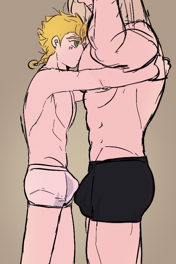 2boys boxers bulge bulge_through_clothing dio_brando father_and_son gay giorno_giovanna jojo's_bizarre_adventure male male/male male_only muscular_male size_difference stardust_crusaders vento_aureo yaoi