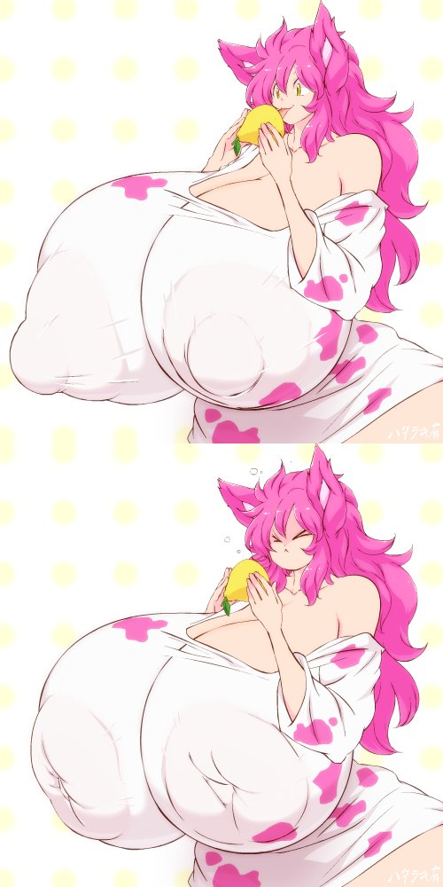 1girls big_breasts big_nipples breasts cleavage enormous_breasts female female_focus female_only giant_breasts gigantic_breasts hataraki_ari huge_breasts huge_nipples hyper_breasts inverted_nipples large_breasts large_nipples lemon massive_breasts massive_nipples meme milkcat_(hataraki_ari) nipples pink_hair tagme