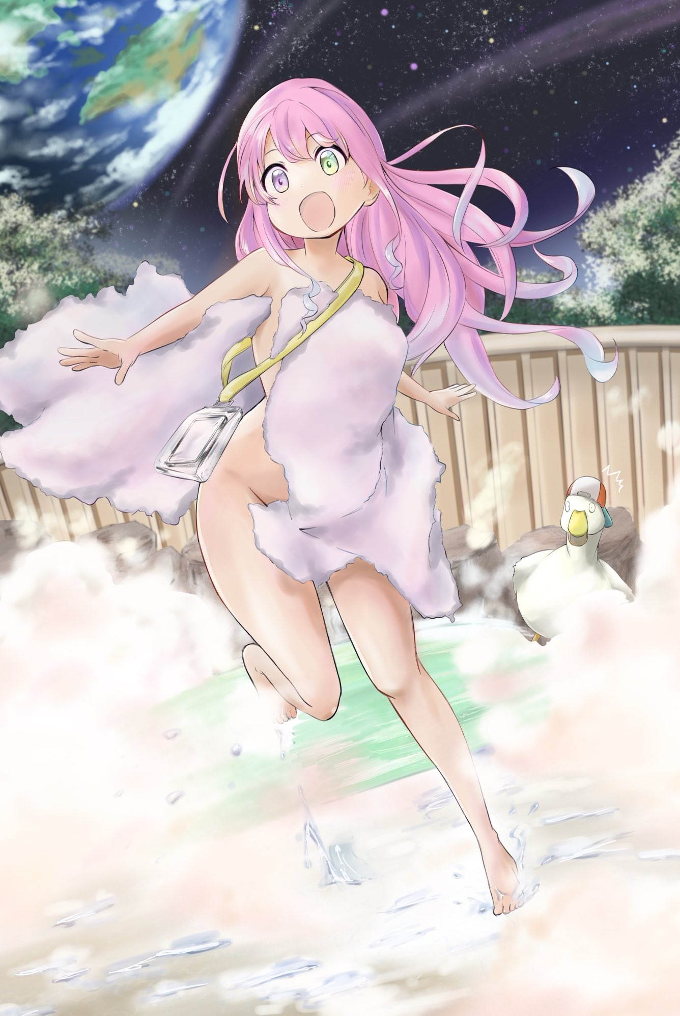 almost_naked bath_towel cute cute_face female female_only gradient_hair green_eyes happy_female heterochromia high_resolution highres himemori_luna holoforce hololive hololive_japan light-blue_hair light-skinned_female long_hair mochiki night no_sex onsen outdoor_bathing outside pink_eyes pink_hair princess steam streamer termal_water towel towel_slip virtual_youtuber vtuber white_skinned_female young_woman youtuber