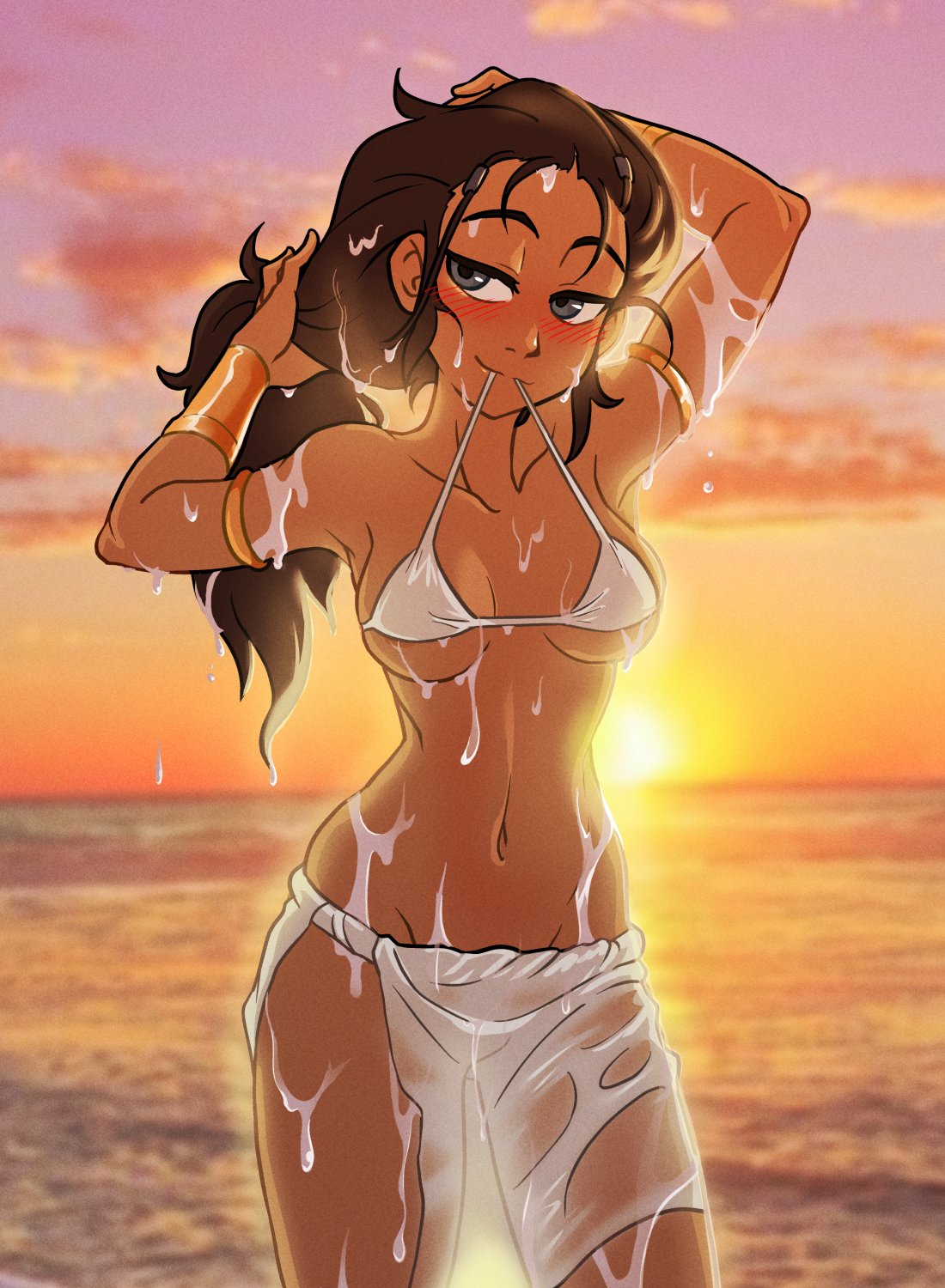 1girls avatar_legends avatar_the_last_airbender belly_button blush breasts centinel303 female female_only katara looking_at_viewer navel outdoors outside solo tagme water_tribe wet