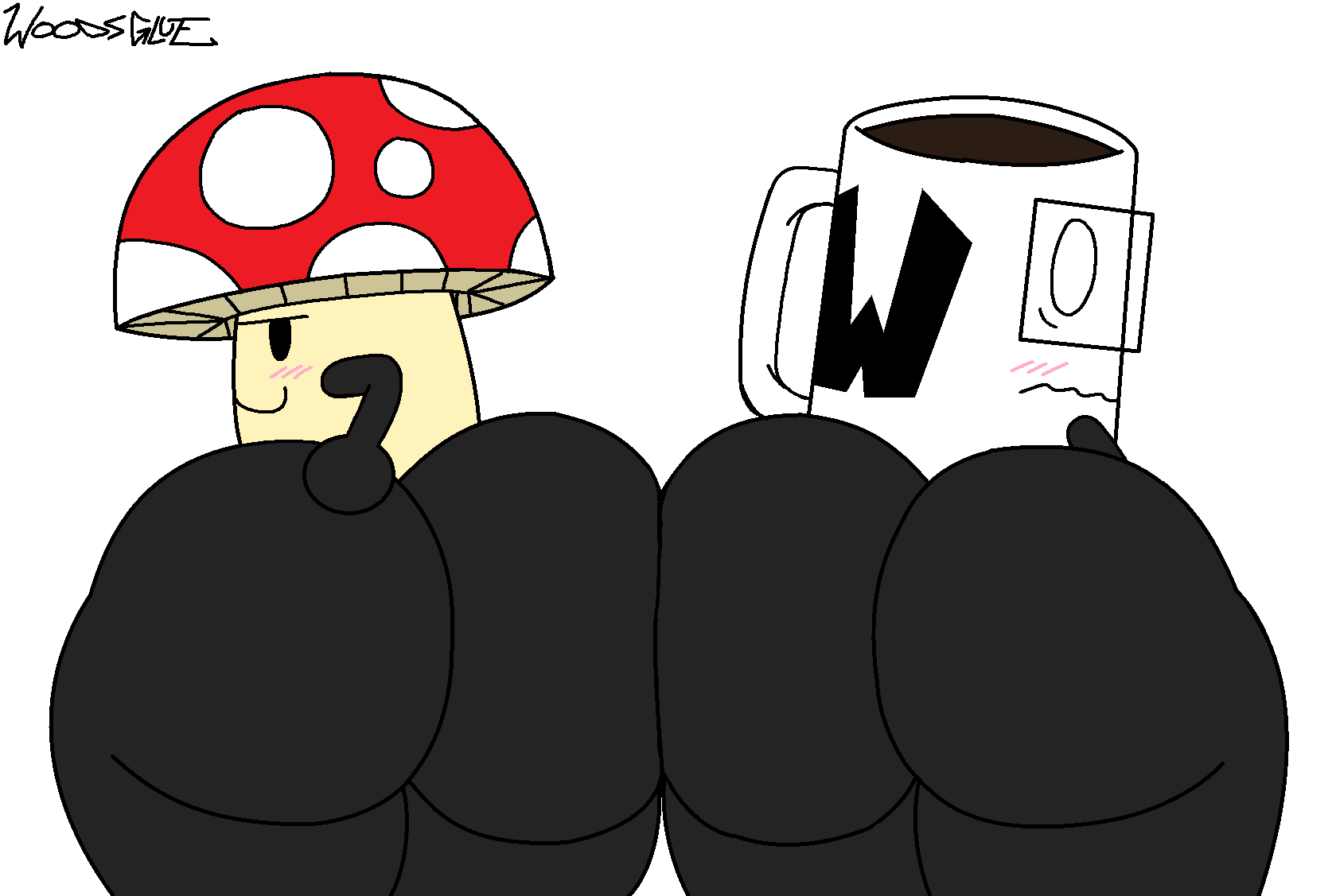 2boys ass blushing coffee_(woodsglue) coffee_mug color colored glasses huge_ass inanimate_object looking_back male male_only mug mushroom mushroom_(woodsglue) object_show object_shows oc ocs thick_thighs twitter_link white_background woodsglue