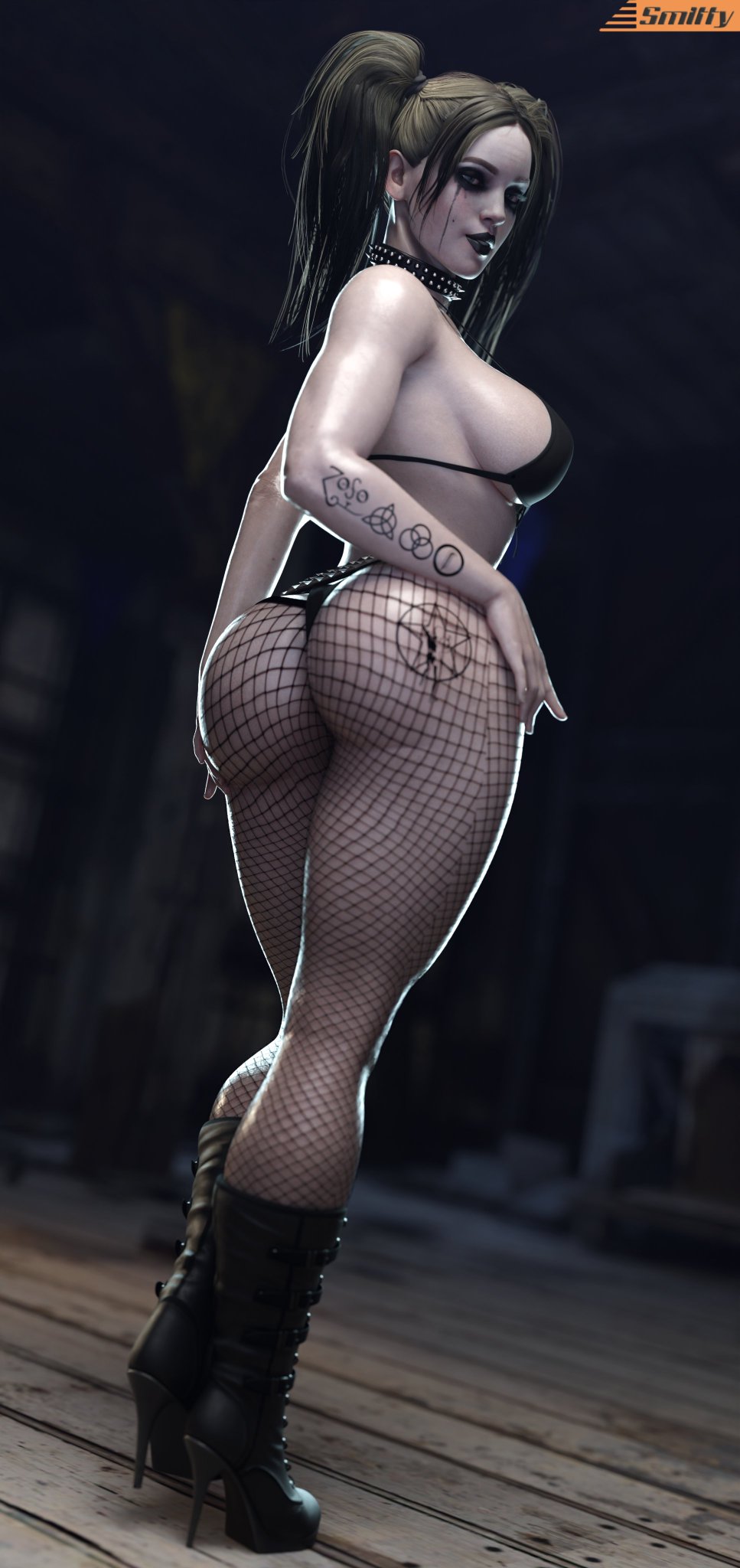 1girls 3d 3d_(artwork) ass batman_(series) big_ass big_breasts bikini_top black_lipstick boots busty clussy curvaceous curvy curvy_figure dc dc_comics female female_only fishnet_pantyhose fishnets goth goth_girl harley_quinn harley_quinn_(injustice) high_heel_boots high_heels hips hourglass_figure huge_ass huge_breasts injustice_2 large_ass large_breasts pale-skinned_female pale_skin pantyhose slim_waist smitty34 solo studded_belt studded_collar thick_hips thick_thighs thong voluptuous voluptuous_female