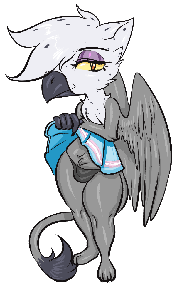 anthro avian bottomwear bulge clothing gallagher_(fursona) gryphon lgbt_pride mythological_avian mythological_creature mythology pride_colors skirt solo spamjamz trans_(lore) trans_woman_(lore) transgender_pride_colors