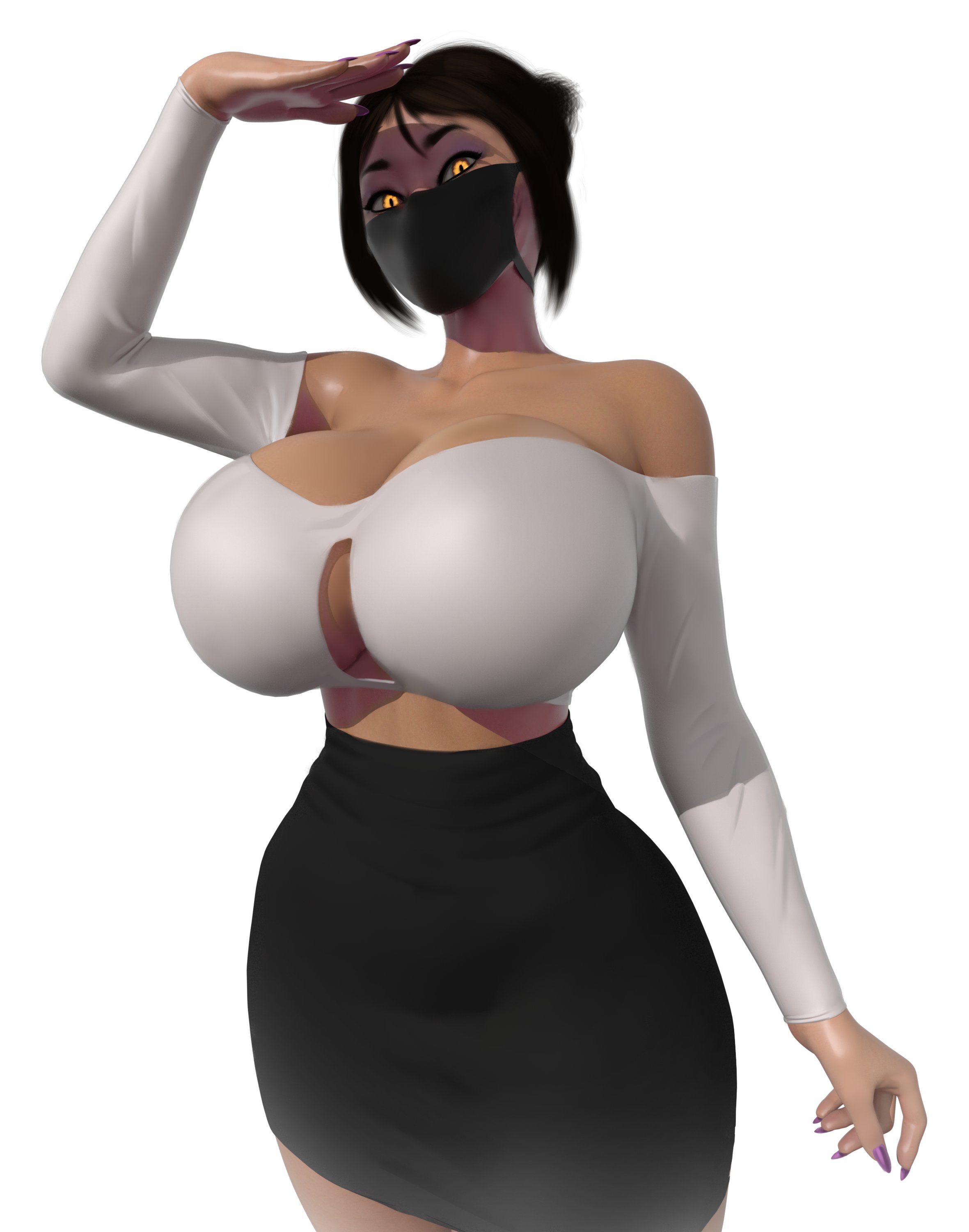 1girls, 3d, breasts, cleavage, female, female only, huge breasts, mileena, mortal kombat, mortal kombat 11, popogori, solo