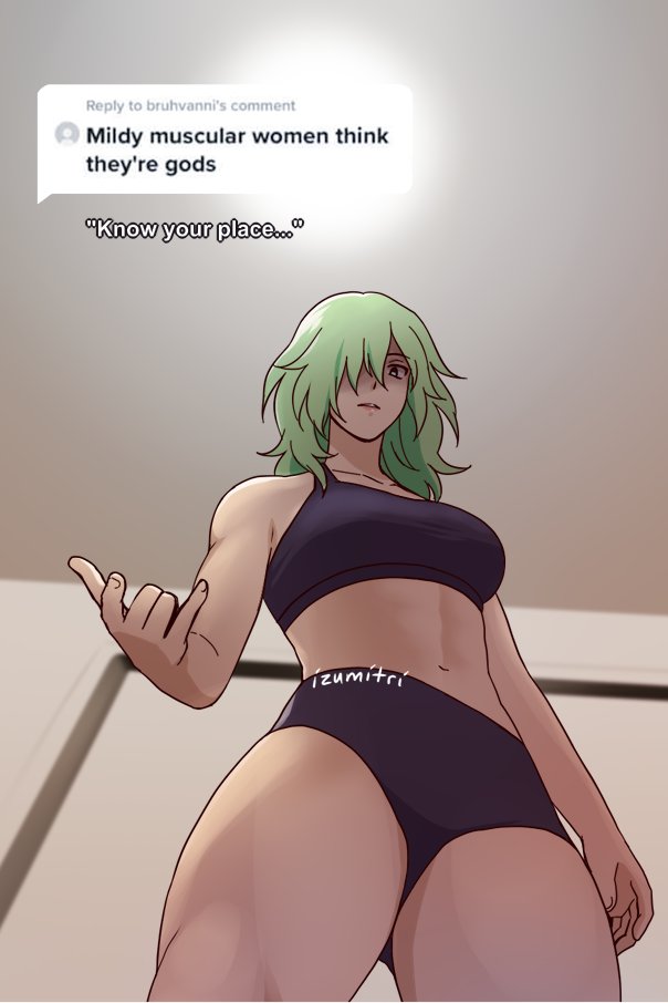 1girls byleth_(fire_emblem) byleth_(fire_emblem)_(female) english_text female female_only fire_emblem fire_emblem:_three_houses izumitri know_your_place leanbeefpatty light-skinned_female light_skin low-angle_view meme mildly_muscular_woman muscular muscular_female nintendo text