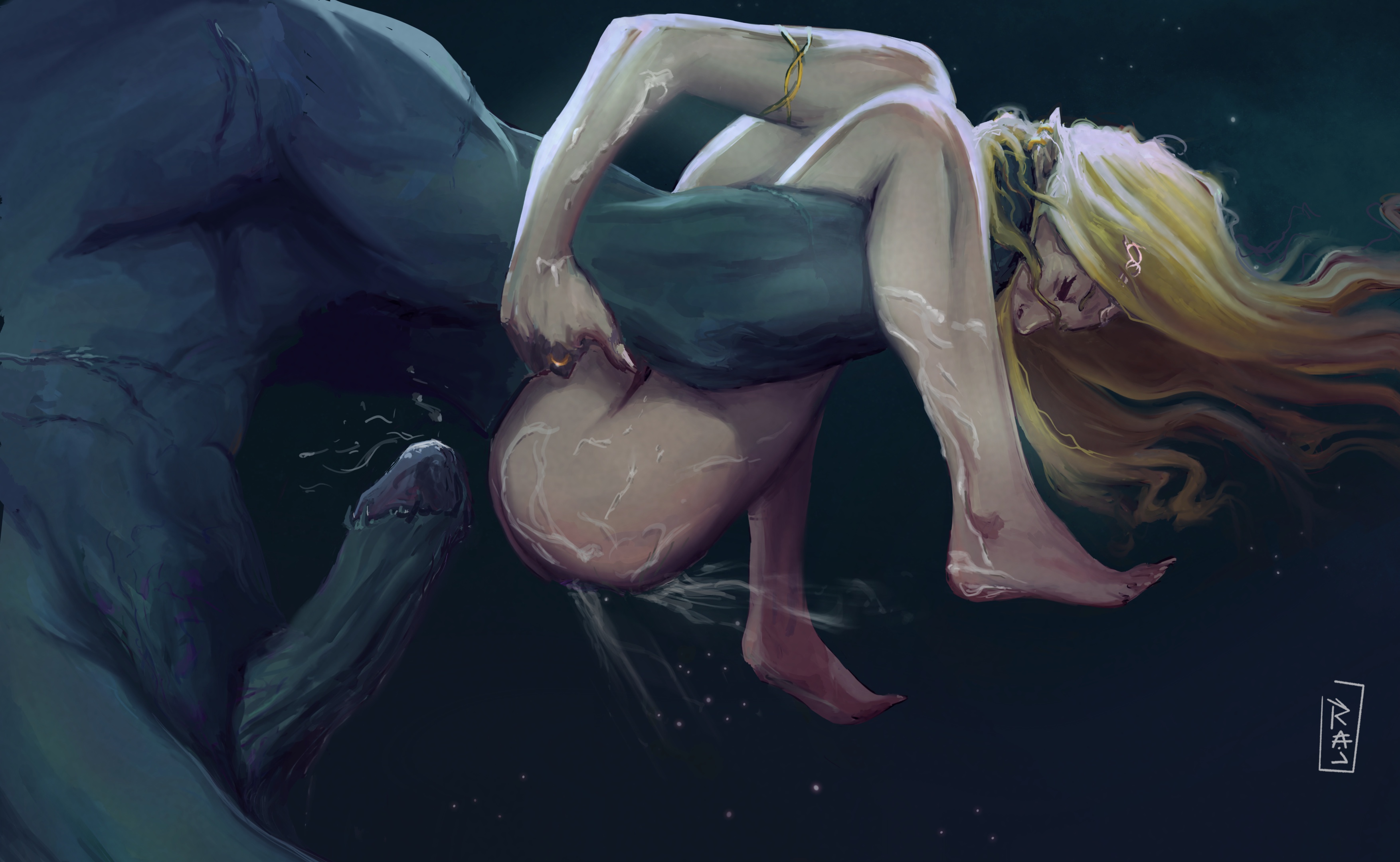 1boy, 1girls, 2d, after sex, ass, big dom small sub, blonde hair, cum, cum on body, dominant male, domination, elf, elf ears, elf female, elf girl, erection, feet, female, folded, full nelson, full nelson (legs held), galadriel, hands behind head, held up, larger male, lifting, lord of the rings, male, male orc/female elf, manhandling, monster, nude, nude female, nude male, orc, orc (lotr), orc male, penis, pull out, rajdraw, rape, rings of power, smaller female, straight, tiara