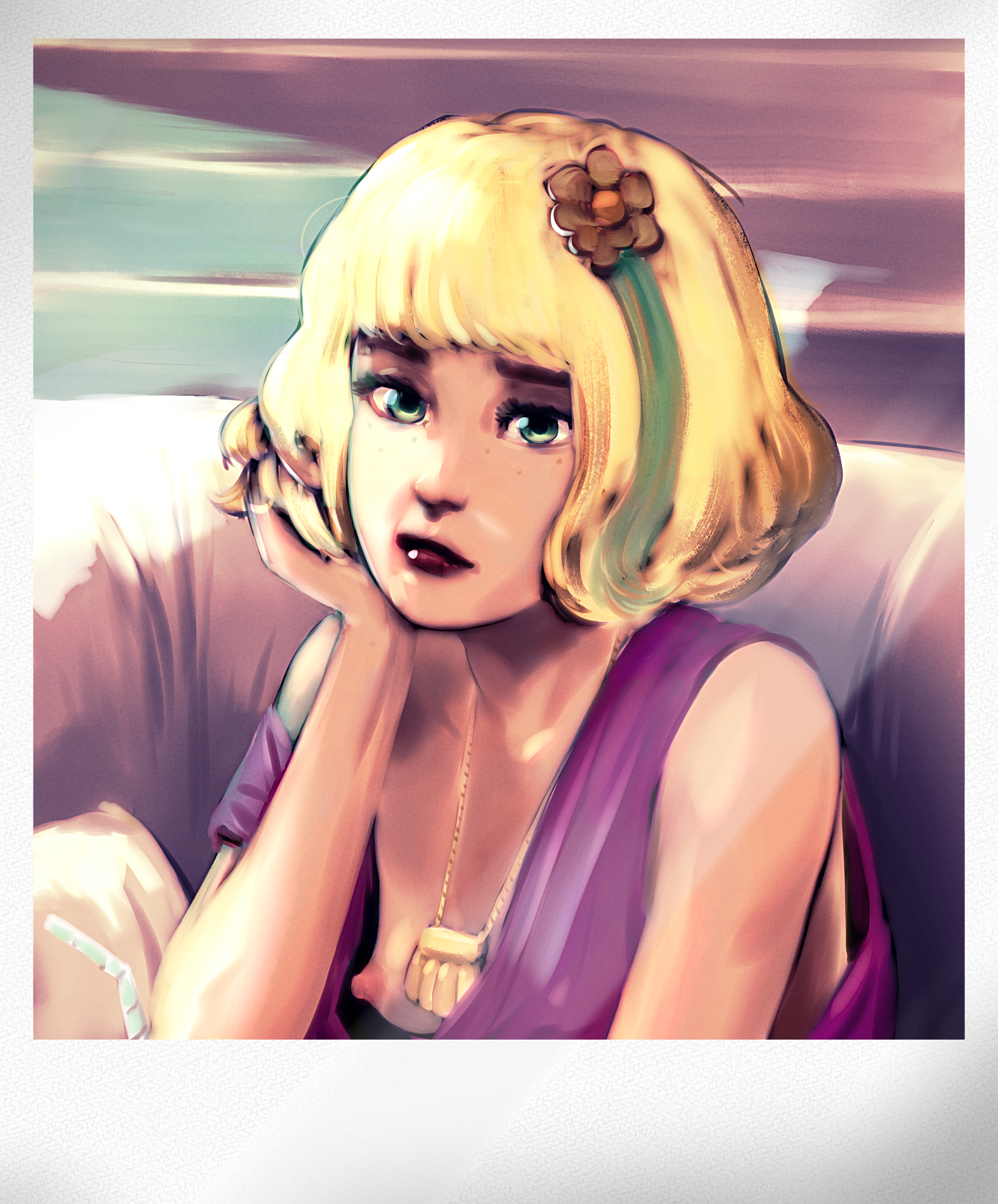 1girls, blonde hair, breasts, disney, disney channel, disney xd, downblouse, drawthread request, female, female only, hair ornament, jackie lynn thomas, nipple slip, nipples, no bra, polaroid, redlever, small breasts, solo, solo female, star vs the forces of evil, tan-skinned female, white female