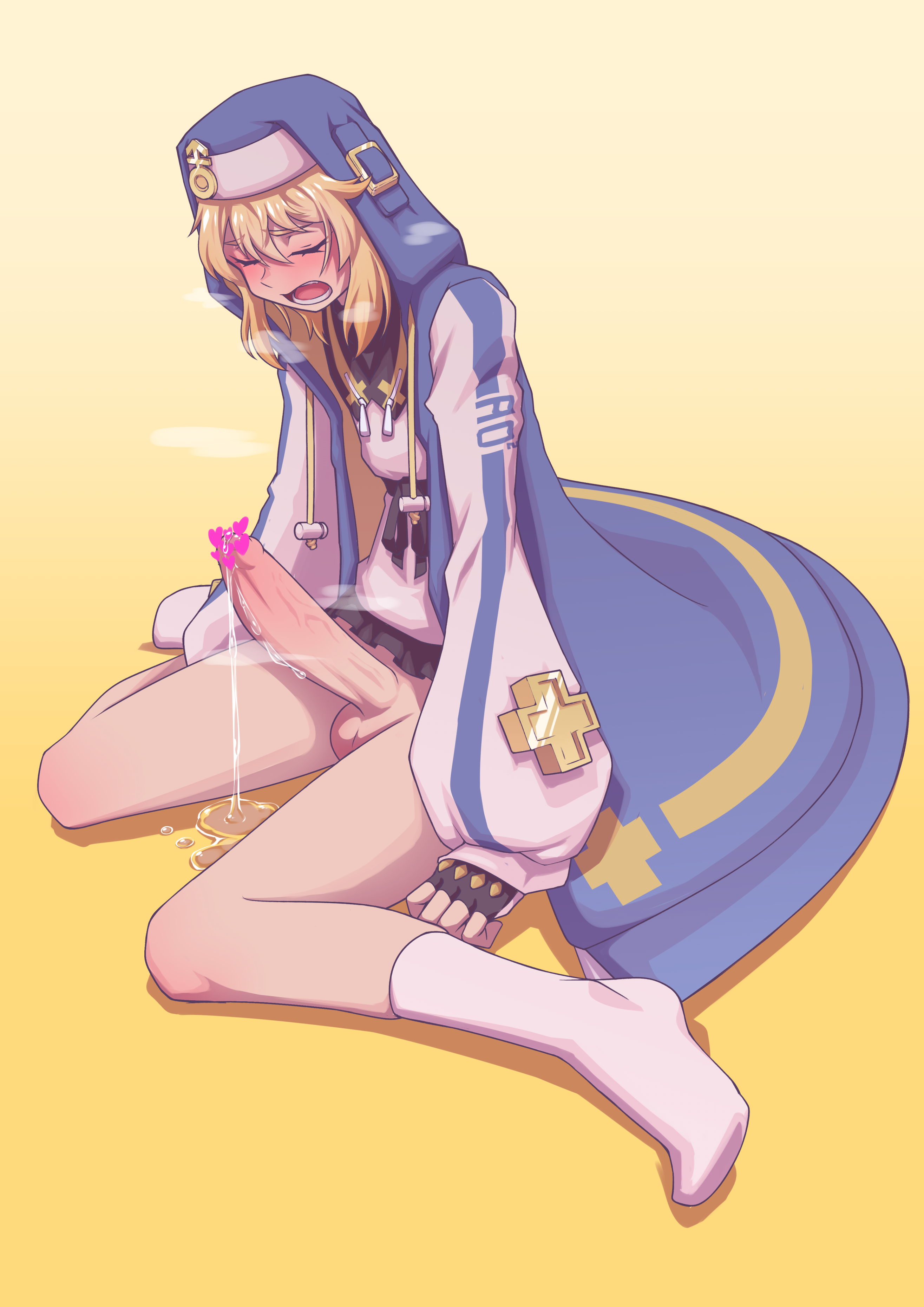 1boy, balls, big penis, blonde hair, blush, bridget, censored, closed eyes, erect penis, erection, femboy, guilty gear, guilty gear strive, heart censor, hej, hoodie, long hair, male, male only, miniskirt, moaning, open mouth, penis, pent up, precum, precum drip, skirt, socks, solo, solo male, testicles, thighs, visible breath