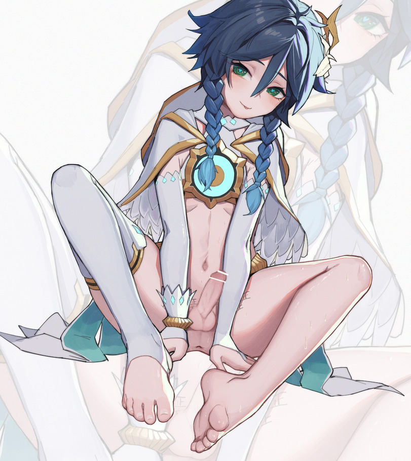 barefoot, femboy, genshin impact, male, male only, penis, small penis, venti (genshin impact)