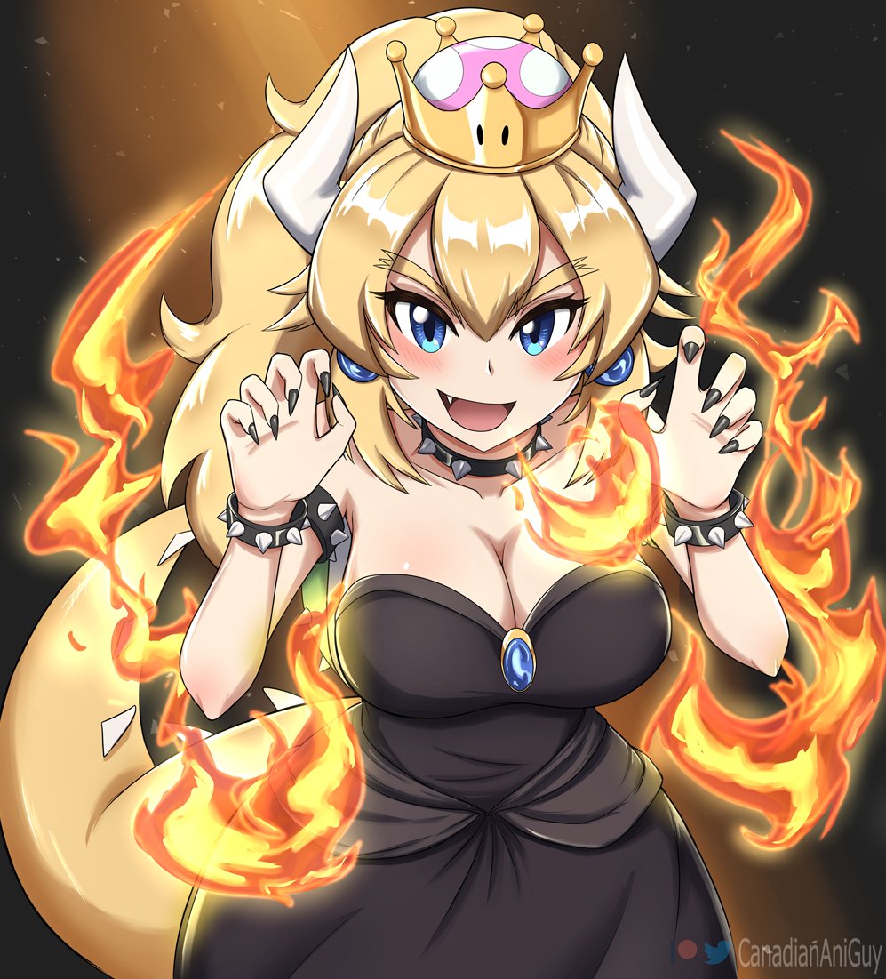 1girls big_breasts blonde_hair bowsette canadiananiguy cleavage crown female female_only light-skinned_female light_skin mario_(series) new_super_mario_bros._u_deluxe nintendo royalty tail