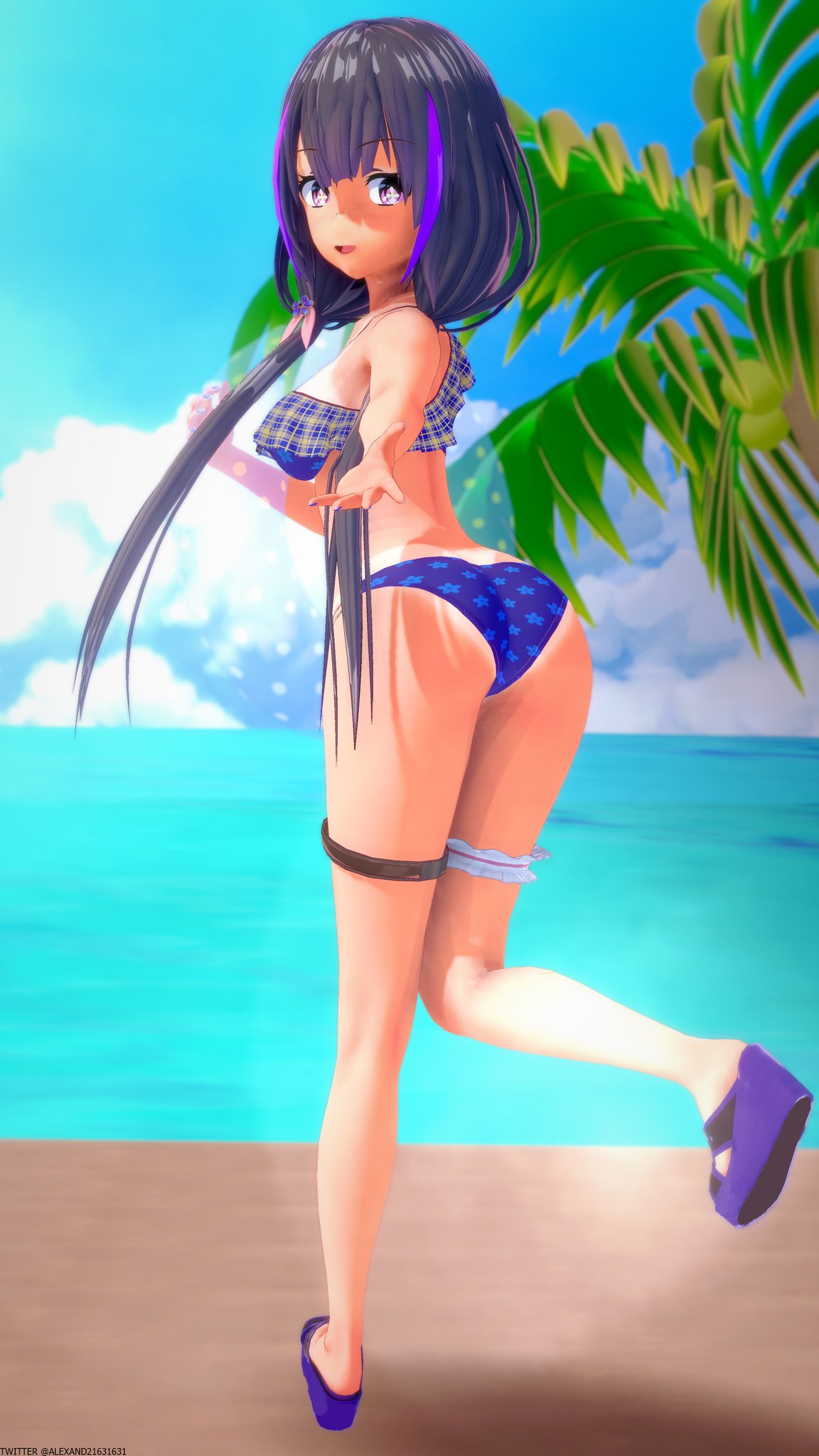 1girls 2022 3d back back_view bikini cloud female female_focus full_body hina_misora kuro_neko_(alexand21631631) looking_at_viewer more_at_source ocean pale-skinned_female pale_skin solo solo_female tanned tanned_female tanned_skin twitter_username virtual_youtuber wactor wactor_es wactor_production