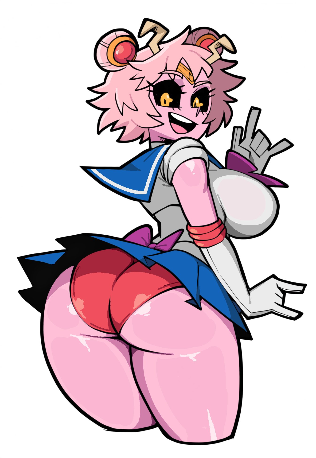 1girls, ashido mina, ass, ass focus, back view, big ass, big breasts, black sclera, boku no hero academia, bun hair, collaboration, color edit, female, female only, full back panties, gloves, horns, humanoid, large breasts, light-skinned female, looking back, magical girl, mina ashido, miniskirt, my hero academia, octavius dp, panties, pantyshot, pink body, pink skin, sailor moon (cosplay), sailor uniform, short skirt, skirt, smile, solo, teenager, thick thighs, tiara, underwear, upskirt, white gloves, wide hips, yellow eyes