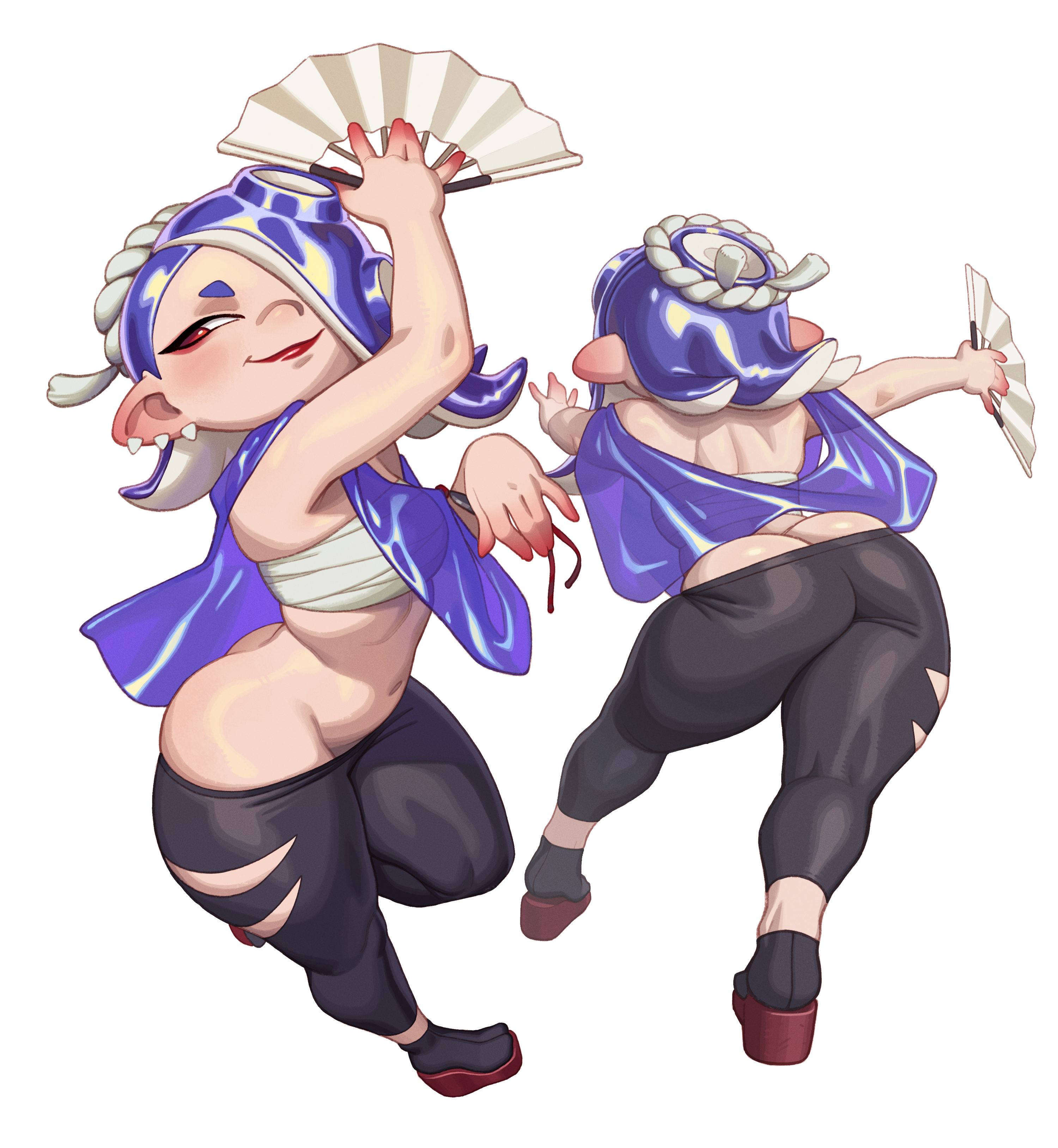 1girls, ass, ass cleavage, ass crack, big ass, blush, butt crack, female, female focus, female only, hair over one eye, light skin, light-skinned female, narrowed eyes, nintendo, octoling, pants, pointy ears, red eyes, red lipstick, rizdraws, shiver (splatoon), sketch, smile, solo, solo female, splatoon, splatoon 2, thick ass, thick thighs, very high resolution