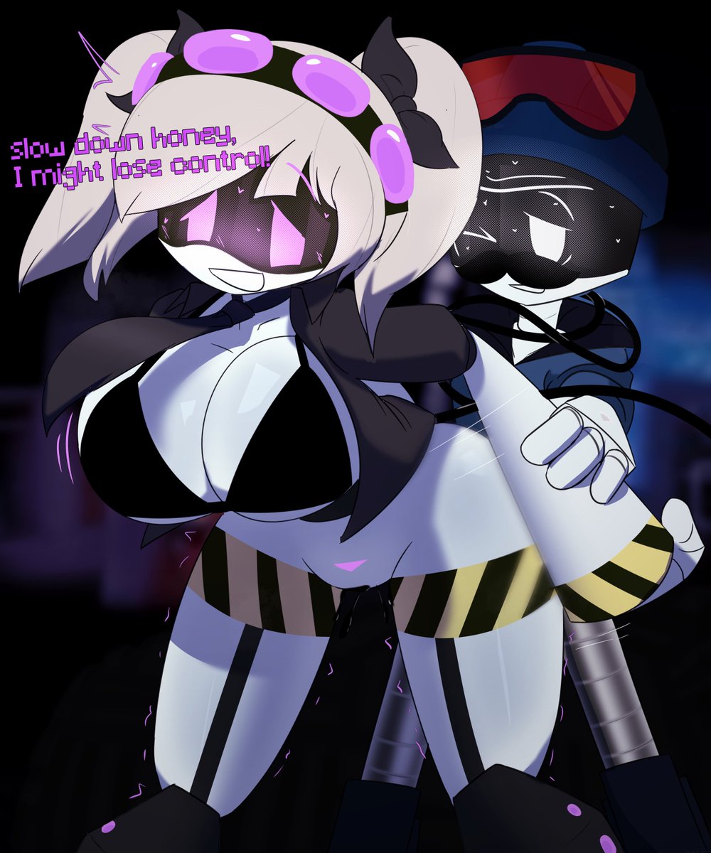 1boy, 1girls, age difference, bikini, bikini top, black clothing, black cum, boobs, breasts, cum, cum in pussy, dubious consent, from behind, from behind position, glitch productions, grey hair, helmet, intercourse, j (murder drones), khan (murder drones), lawgx, murder drones, nori (murder drones), oil, penetration, possessed, possession, pulling arms, purple eyes, purple hair, raped female, robot sex, sex, sex from behind, straight, straight sex, tail, thick thighs, thighs, vaginal penetration, vaginal sex