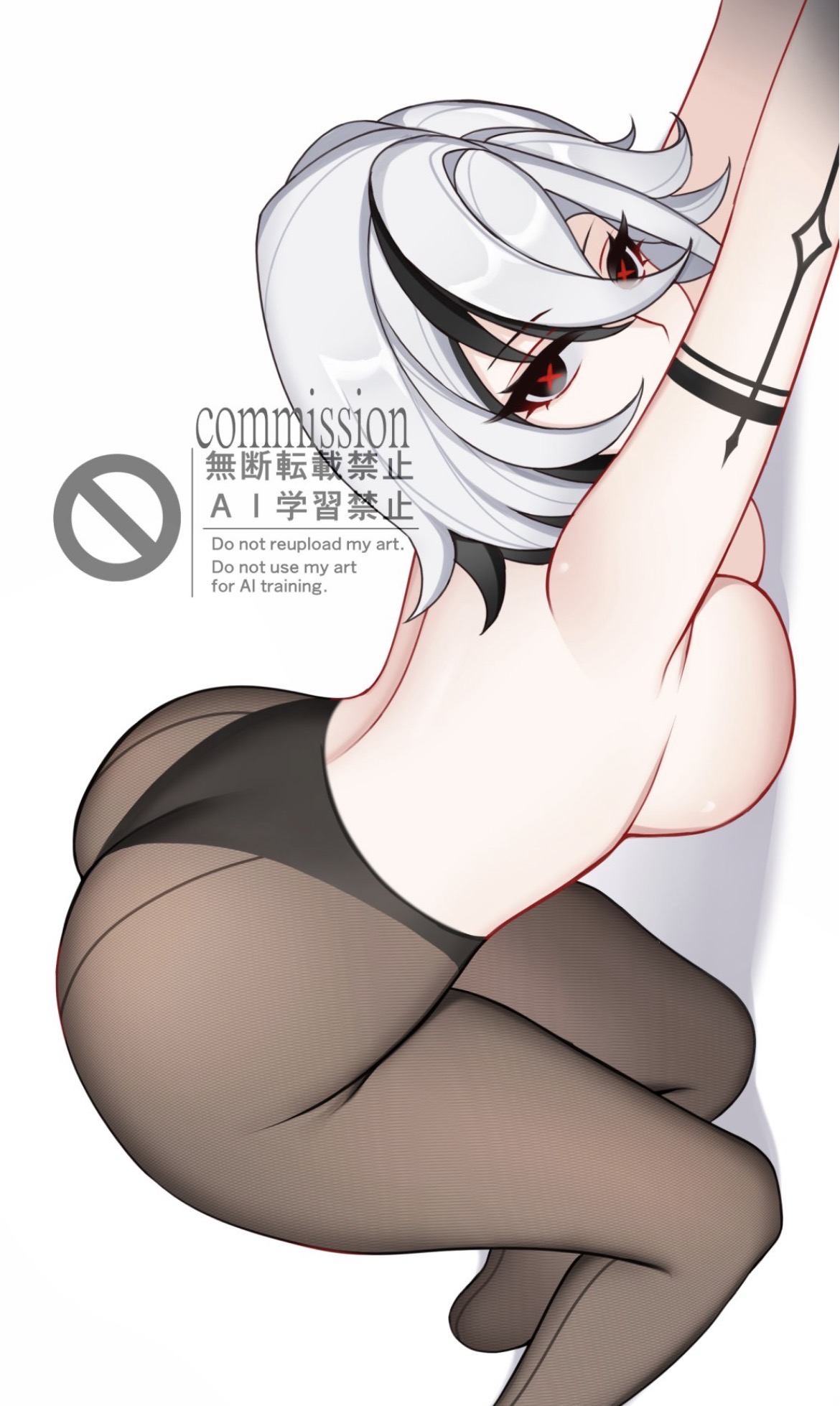 1girls, arlecchino (genshin impact), ass, ass up, big ass, big breasts, breasts, breasts against floor, charlie purrito, female, female only, genshin impact, light-skinned female, pantyhose, sexy pose, solo, thick thighs, white hair