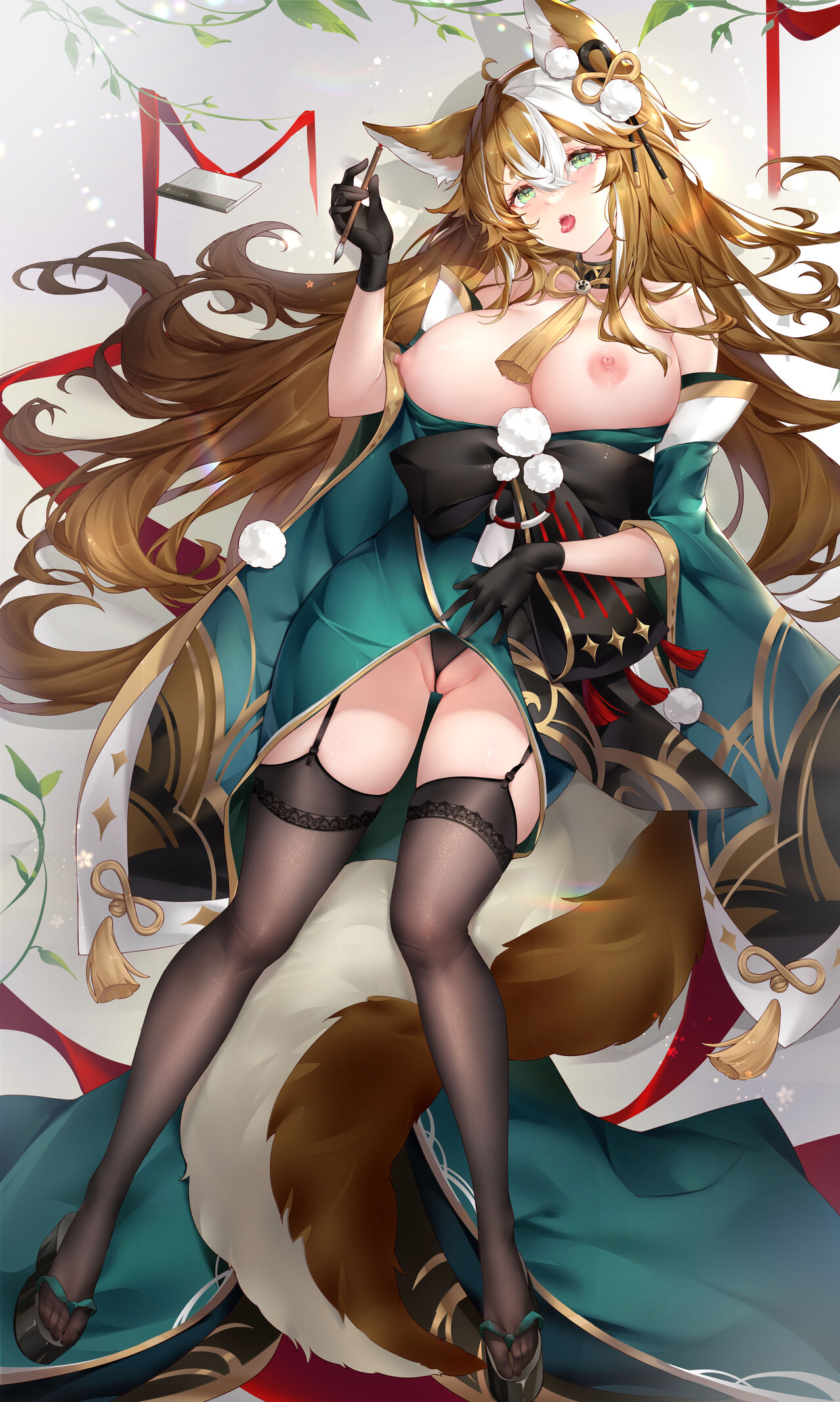 1girls, 2022, animal ears, female, female only, footwear, genderswap, genderswap (mtf), genshin impact, gorou (genshin impact), kimono, legwear, melailai, ms hina (genshin impact), rule 63, solo, tagme, underwear