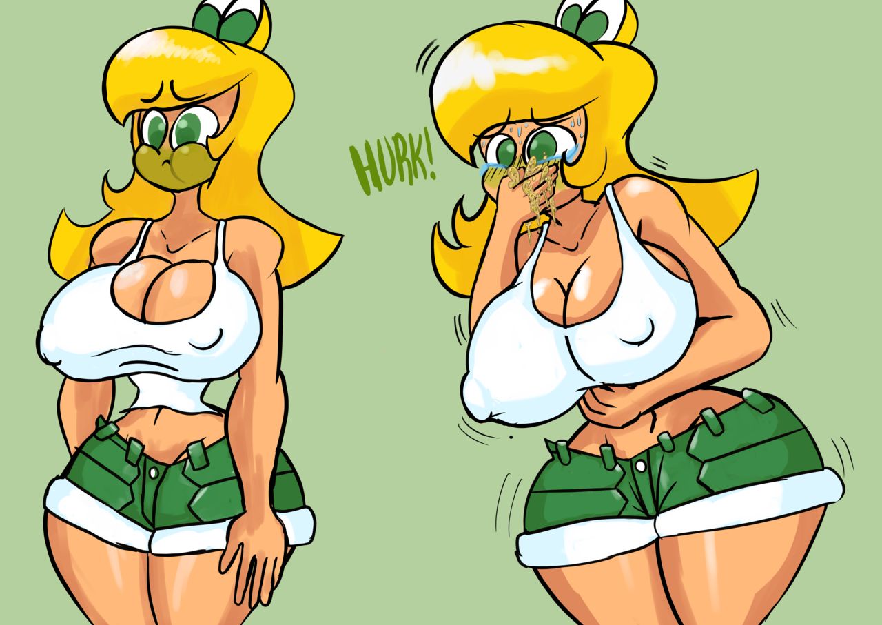 big_breasts emetophilia female female_only green_face holding_vomit koopa koopa_girl mario_(series) sweating tearing_up text vomit vomit_filled_cheeks vomit_on_self vomitklok wide_hips