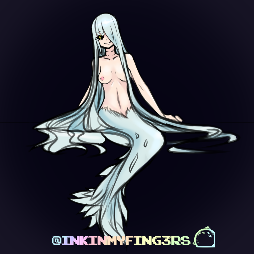 abyss animal_humanoid black_sclera breasts female fish fish_humanoid gills hair humanoid marine marine_humanoid merfolk mermaid_tail png slimedhearts small_breasts solo split_form swirly_eyes water white_hair white_tail yellow_eyes