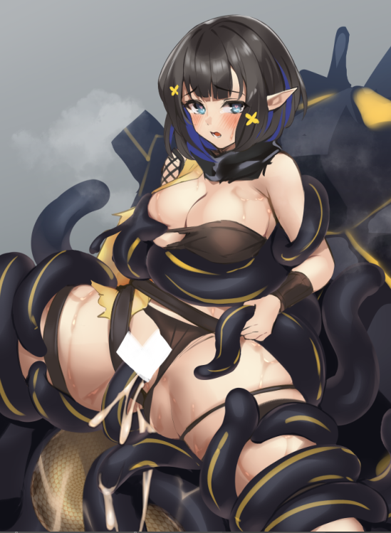 1girls arknights bar_censor bestiality bikini bikini_aside black_bikini black_hair black_scarf blue_eyes blue_hair blush breast_sucking breasts breath censored cleavage clothed_sex clothing clothing_aside colored_inner_hair commentary cum cum_in_pussy cum_inside eunectes_(arknights) feet_out_of_frame female furrowed_brow grey_background hair_ornament hal_(h_lambda_l) heart heart-shaped_pupils heavy_breathing large_breasts looking_at_viewer milking_tentacles multicolored_hair open_mouth originium_slug_(arknights) overflow penetration pointy_ears rape restrained scarf short_hair simple_background snake_tail solo spread_legs streaked_hair suspension sweat swimsuit symbol-shaped_pupils tail tentacle tentacle_grab tentacle_sex tentacle_sucking_breasts thighs torn_clothes two-tone_hair vaginal_penetration