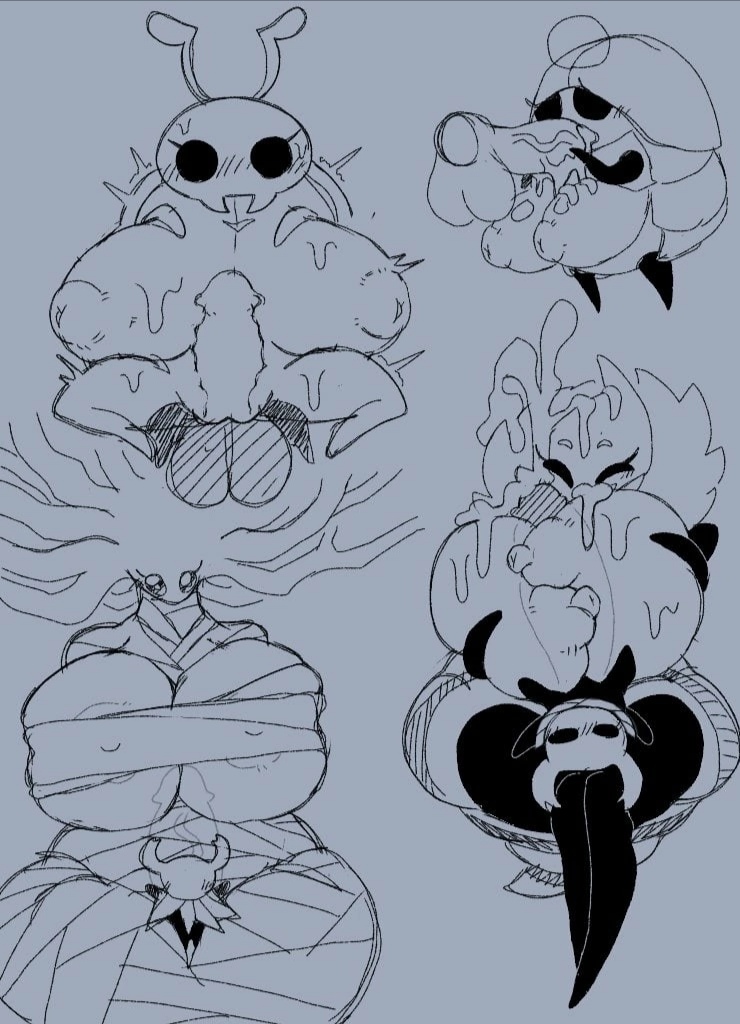 1boy 1girls antennae anthro areolae balls bee big_balls big_breasts big_penis blowjob blush breasts bretta_(hollow_knight) cum duo excessive_cum eyelashes fellatio female hollow_knight horn horns incest insect insects jynaisya male mother mother_and_son myla_(hollow_knight) nipples oral orgasm osakana2gou paizuri penis protagonist_(hollow_knight) pussy queen_vespa sex size_difference sketch small_but_hung smaller_male straight sweat titfuck white_lady_(hollow_knight)