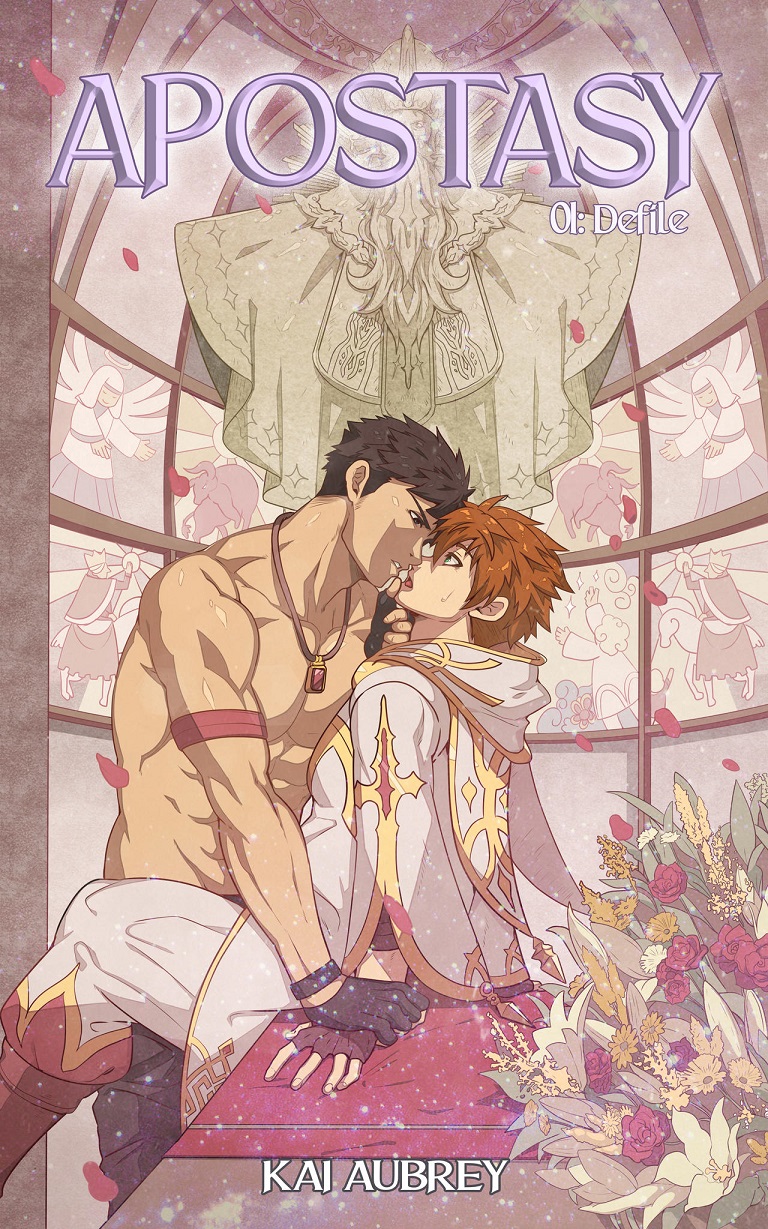 athletic_male bara bishonen bl fantasy finn gay gay_domination jock kaiaubrey kier kissing male male_focus males_only mazjojo muscles muscular muscular_male novel_illustration priest red_hair romantic romantic_ambiance romantic_couple size_difference story_at_source straddling surprised_expression yaoi yaoi_story