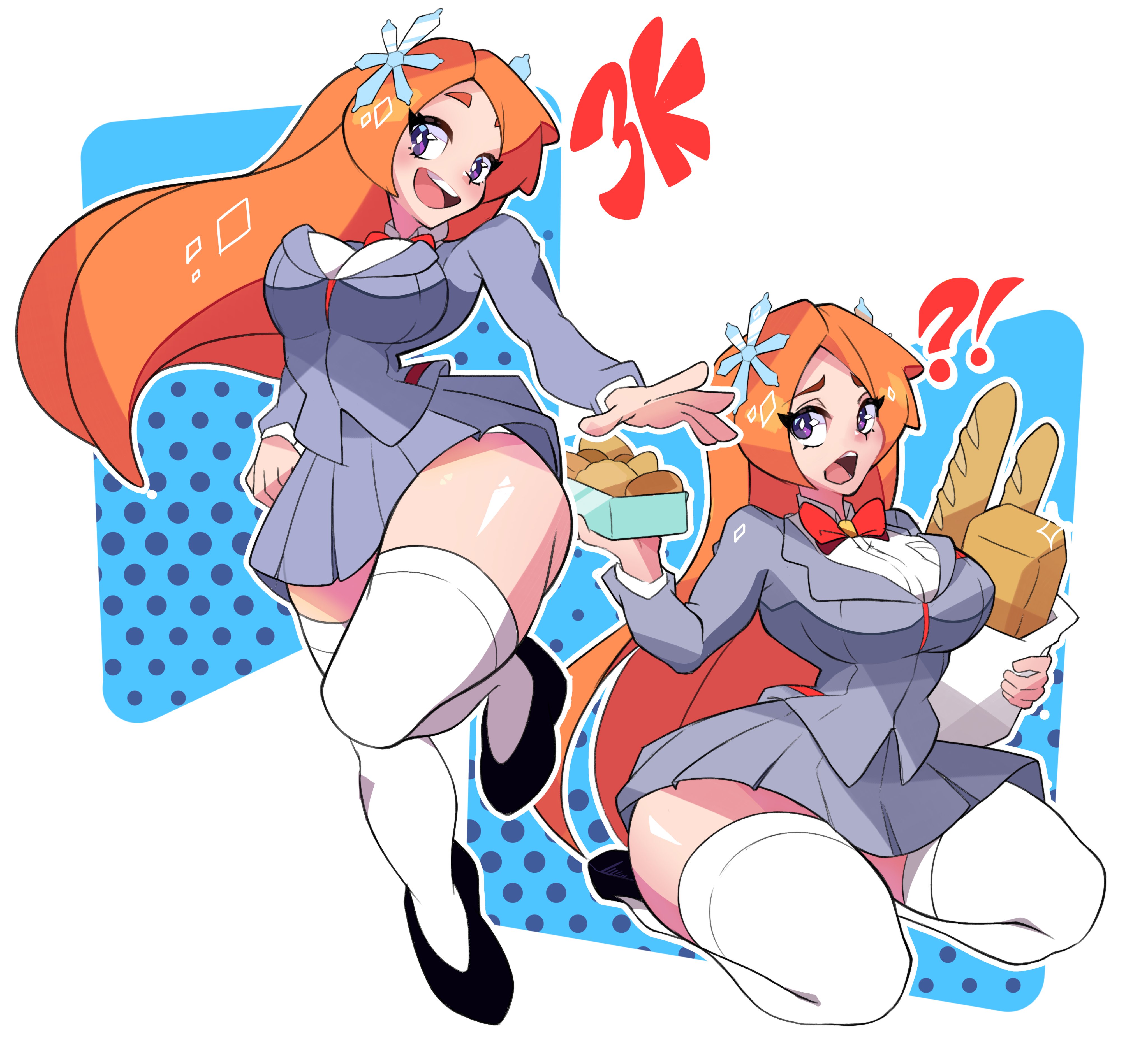 bleach, female, inoue orihime, pimozzarella, red hair, school uniform, short skirt, skirt, thick, thick thighs
