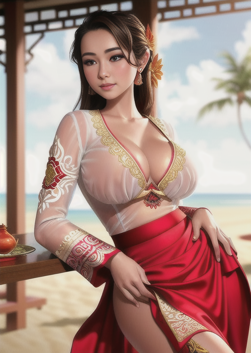 1girls ai_generated asian asian_female big_breasts black_hair breasts female female_only flower_in_hair imthebedguy indonesia large_breasts nipple_bulge nipples nipples_visible_through_clothing original original_character outside realistic skirt_lift solo southeast_asian stable_diffusion tagme