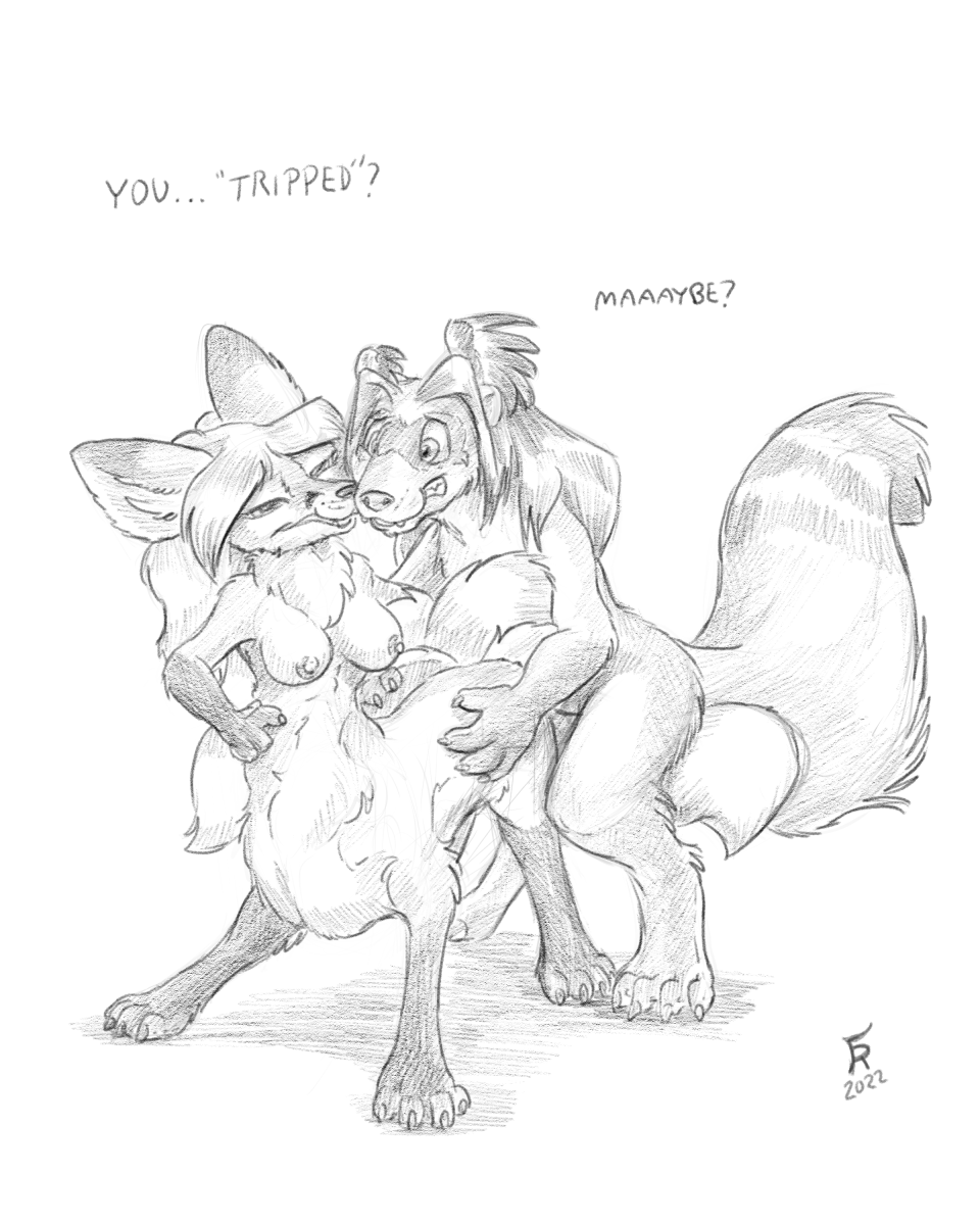 2022 anthro beata_(beatadalhagen) breasts duo female fennec_taur flinters fur greyscale hair head_wings hi_res male male/female mammal mink monochrome mustelid musteline nipples nude reidon sex taur true_musteline wings