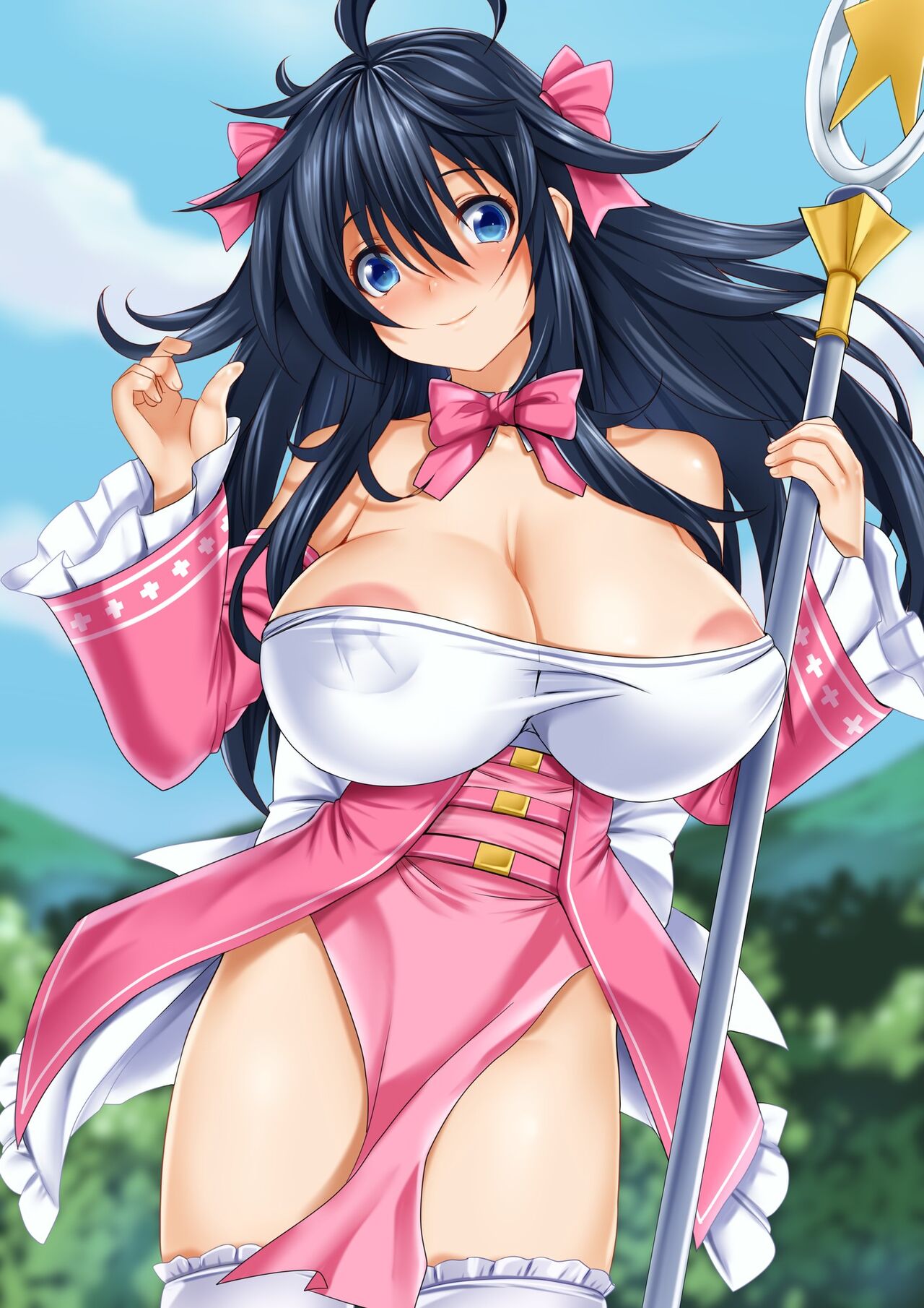 1girls areola_slip big_breasts breasts female female_only janong large_breasts looking_at_viewer netoge_no_yome_wa_onna_no_ko_janai_to_omotta? nipples nipples_visible_through_clothing pussy solo tamaki_ako