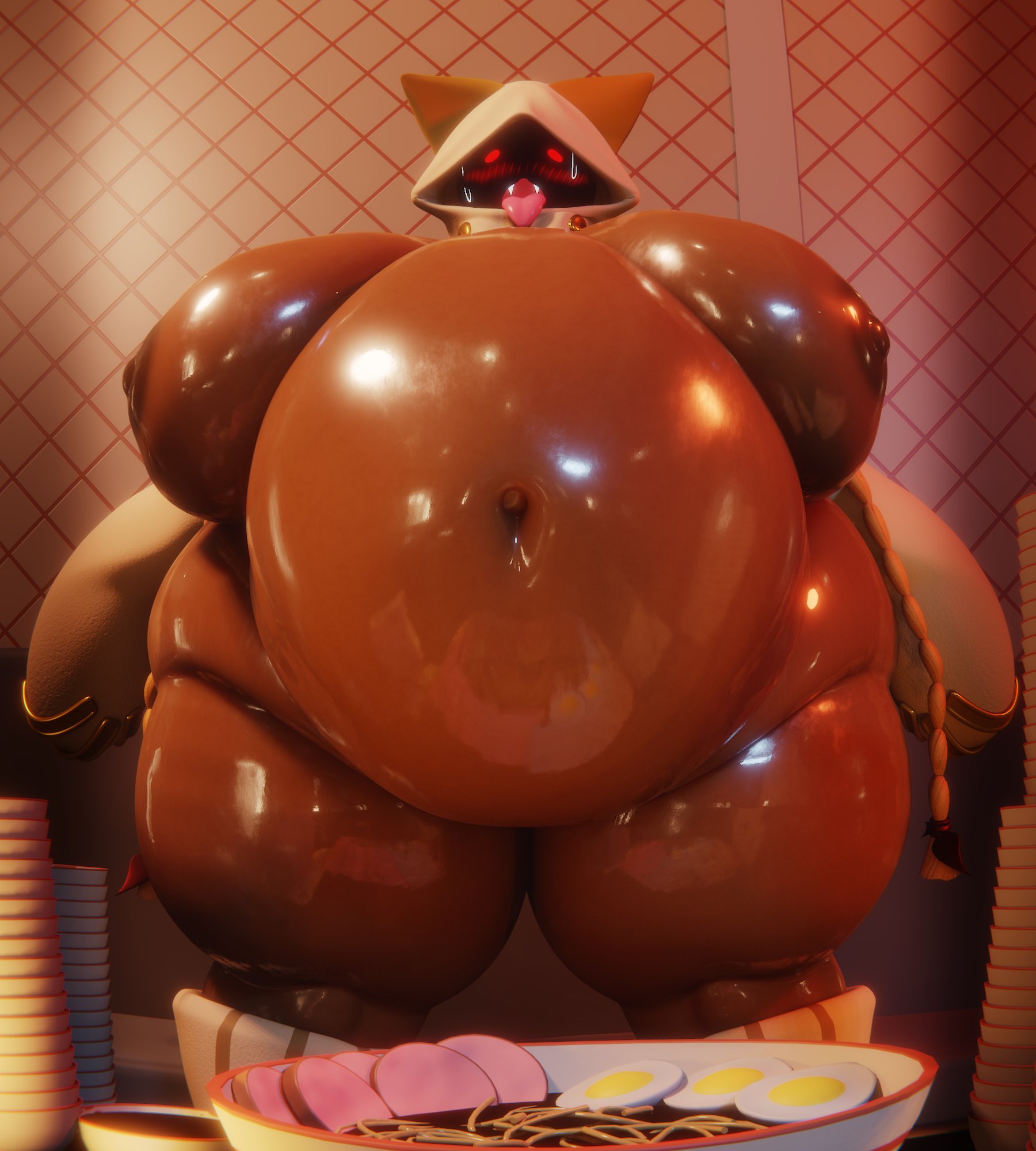 1girls, 3d, ahe gao, ass, bbw, belly, big ass, big belly, big breasts, blazblue, bloated belly, breasts, bubble ass, bubble butt, cat ears, cat girl, cat tail, catgirl, cghonk, chubby, dark skin, dark-skinned female, female, food, hood, hoodie, huge ass, huge belly, huge breasts, massive belly, overweight, red eyes, sharp teeth, smile, tail, taokaka, thick ass, thick thighs, thighs, twin braids