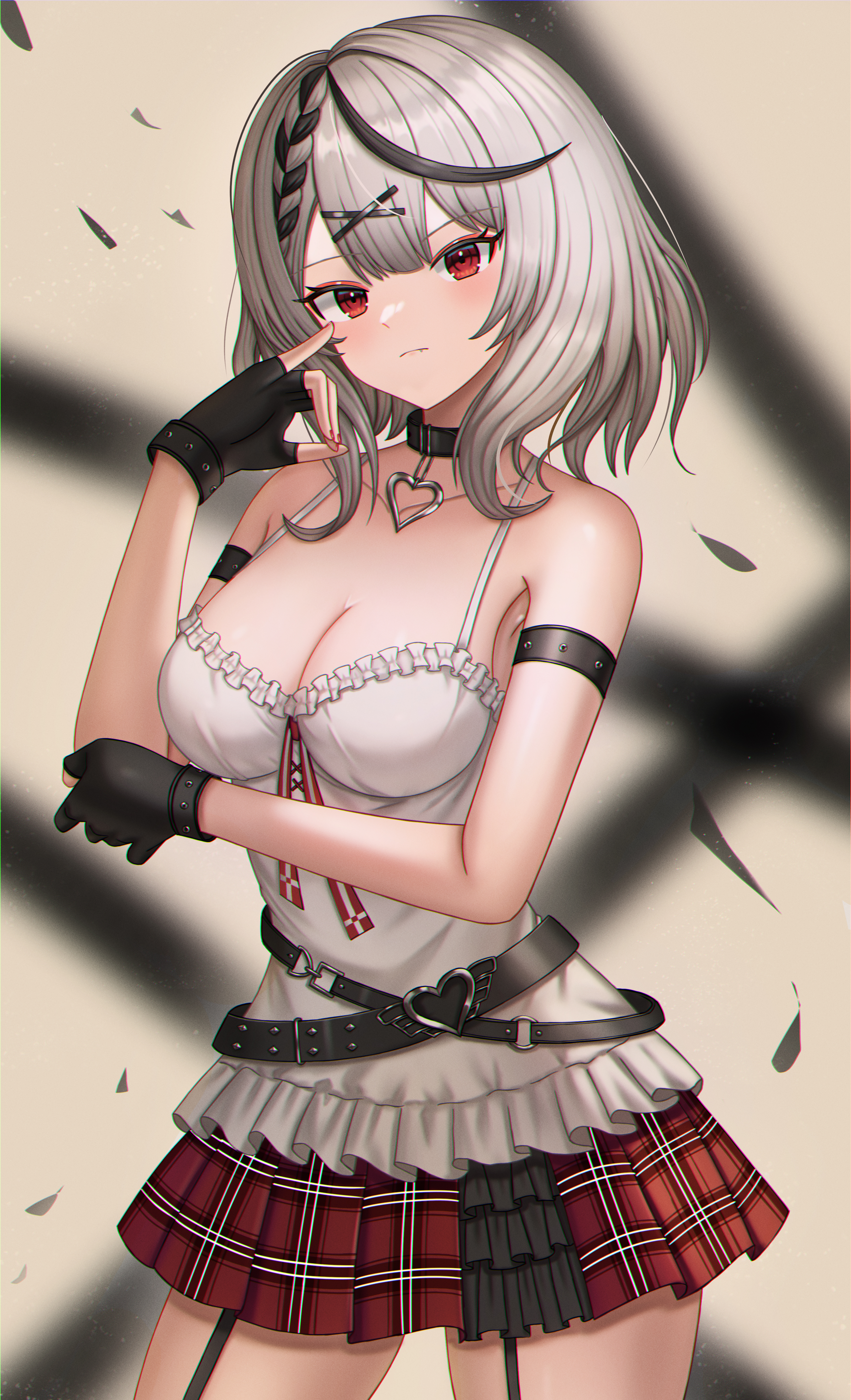 dress, grey hair, hololive, hololive japan, holox, melreon, red eyes, sakamata chloe, short hair, virtual youtuber
