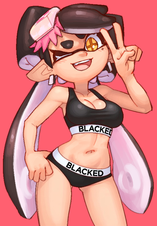 1girls, ai assisted, blacked, blacked clothing, boobs, breasts, callie (splatoon), cleavage, clothed, clothing, edit, female, female focus, female only, grok, hand on hip, inkling, looking at viewer, nintendo, pale skin, panties, peace sign, solo, splatoon, sports bra, thigh gap, third-party edit, wamudraws, wink, winking, winking at viewer